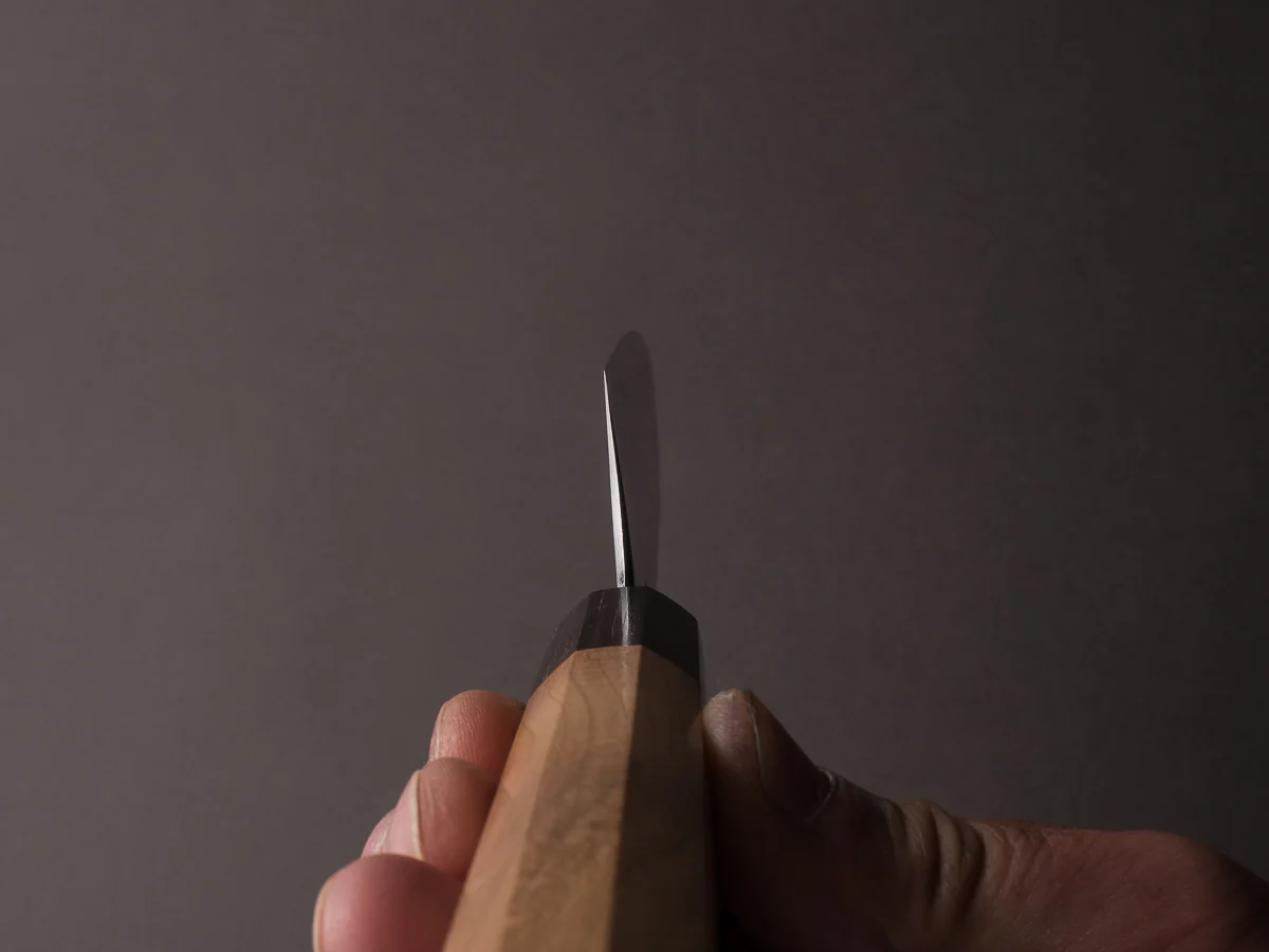 Hitohira - Gorobei x Rikichi - Blue #2 - Kasumi - 165mm Santoku - Cherry & Ebony Handle - Image 8