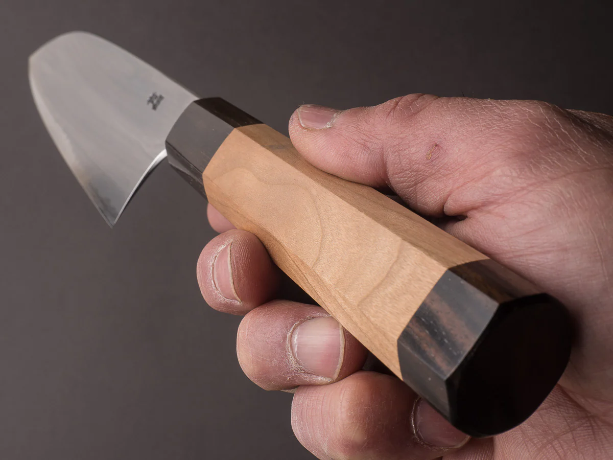 Hitohira - Gorobei x Rikichi - Blue #2 - Kasumi - 165mm Santoku - Cherry & Ebony Handle - Image 9