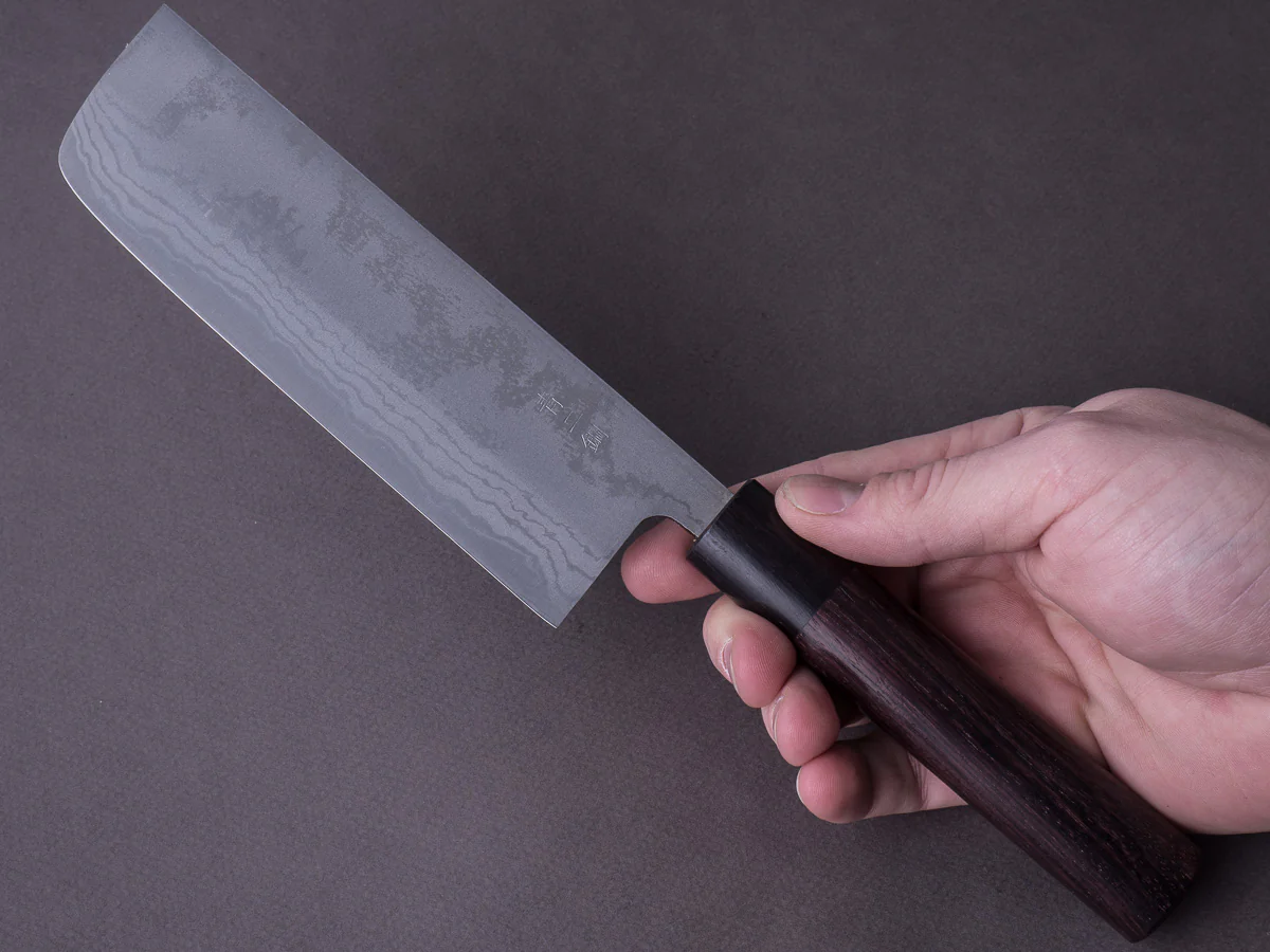 Hitohira - GR - Blue #2 Damascus - 150mm Nakiri - Rosewood Handle - Image 6