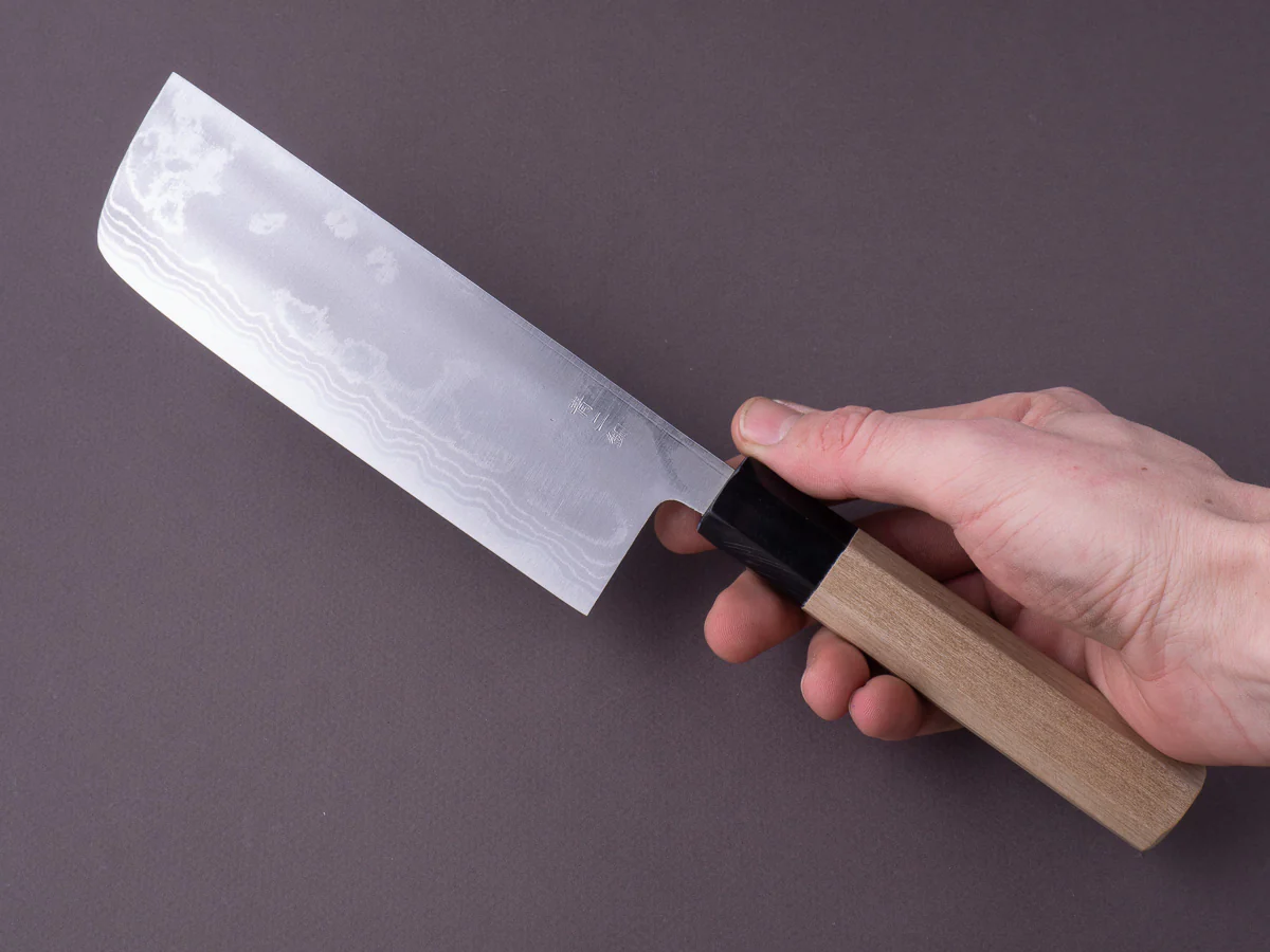 Hitohira - GR - Blue #2 - Damascus - Nakiri - 165mm - Magnolia Handle - Image 7