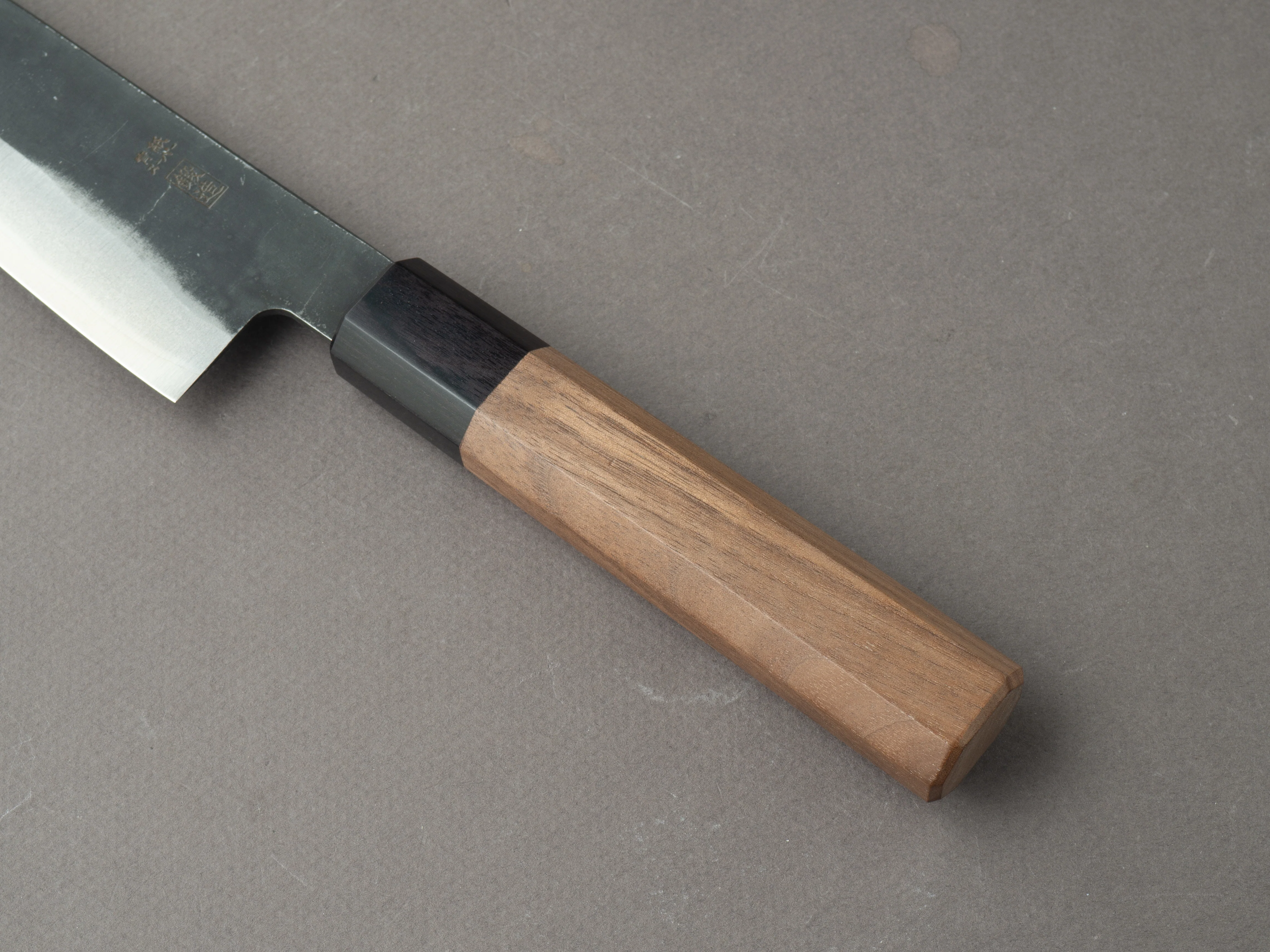 Hitohira - Harima - Stainless Clad Blue Super - Kurouchi - 210mm Gyuto - Walnut Handle - Image 5