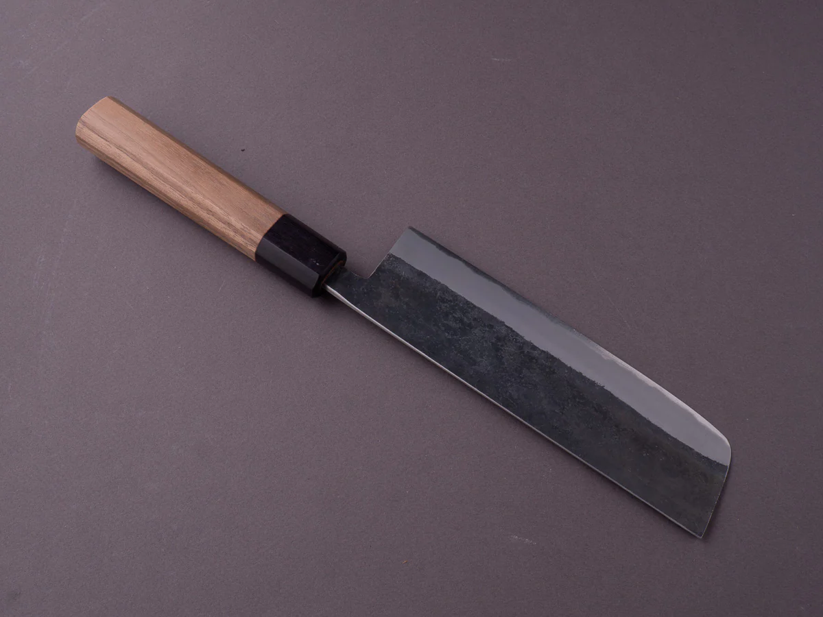 Hitohira - Harima - Blue #2 - Stainless Clad - Kurouchi - Nakiri - 165mm - Walnut Handle - Image 3