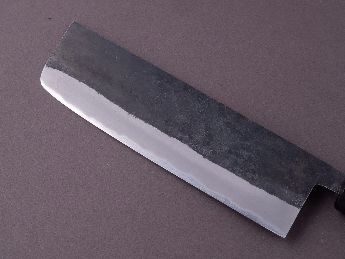 Hitohira - Harima - Blue #2 - Stainless Clad - Kurouchi - Nakiri - 165mm - Walnut Handle - Image 5