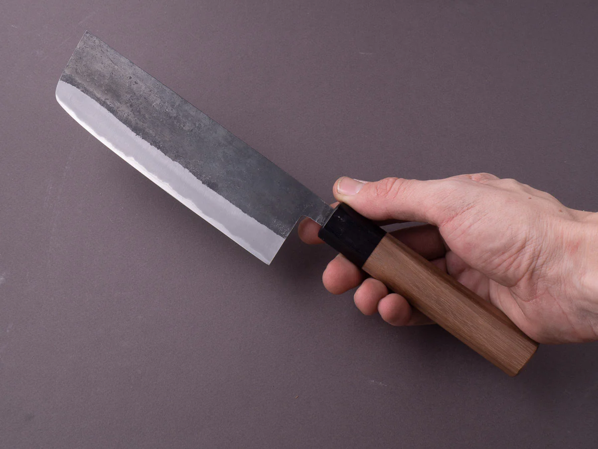 Hitohira - Harima - Blue #2 - Stainless Clad - Kurouchi - Nakiri - 165mm - Walnut Handle - Image 7