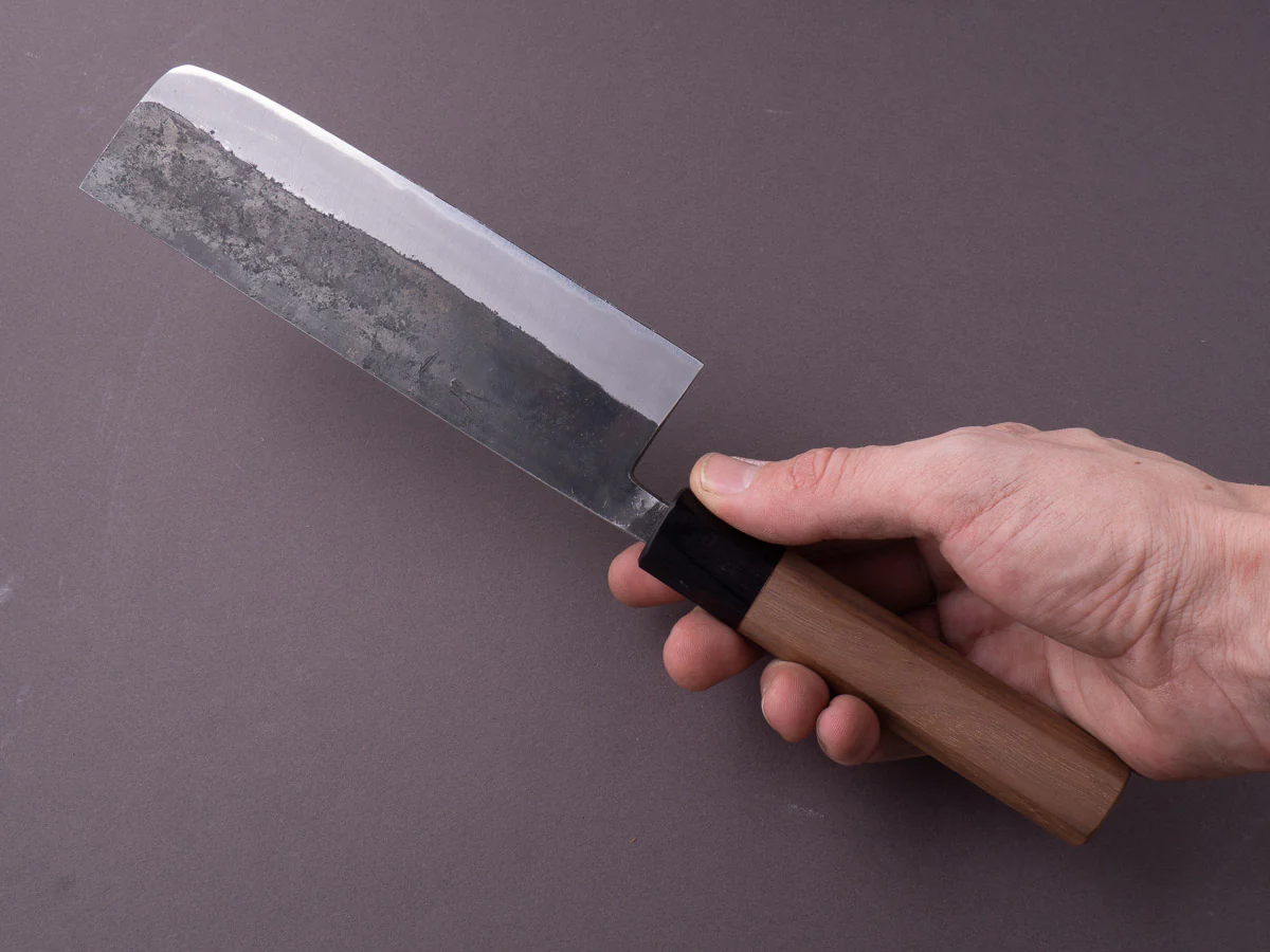 Hitohira - Harima - Blue #2 - Stainless Clad - Kurouchi - Nakiri - 165mm - Walnut Handle - Image 8