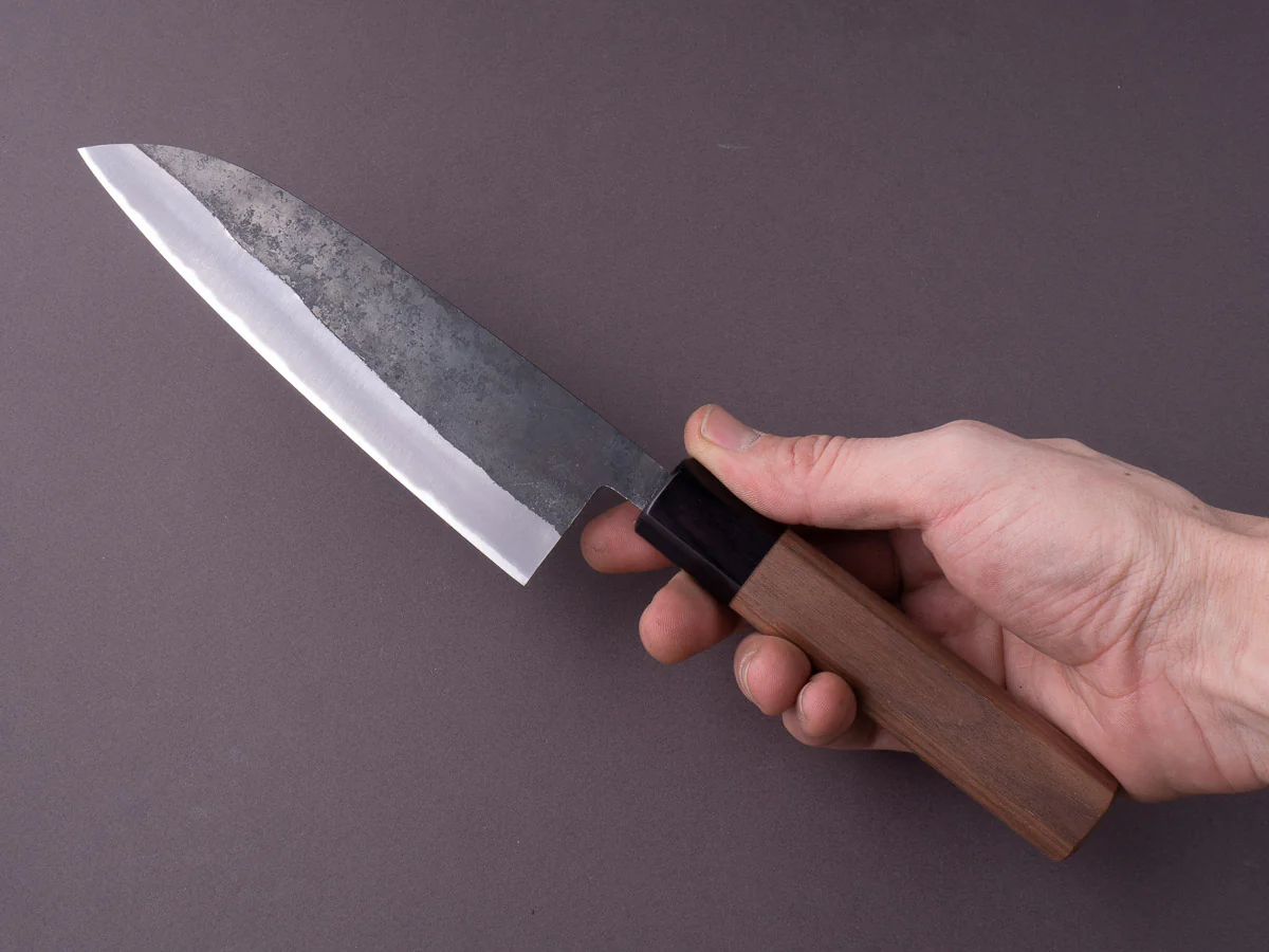 Hitohira - Harima Forged - Blue #2 - Stainless Clad - Kurouchi - Santoku - 165mm - Walnut Handle - Image 7