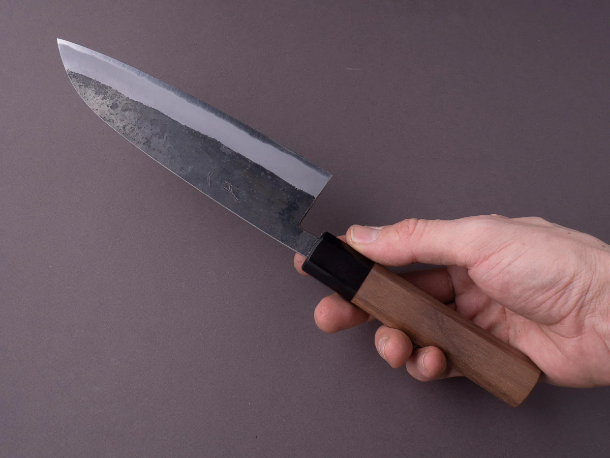 Hitohira - Harima Forged - Blue #2 - Stainless Clad - Kurouchi - Santoku - 165mm - Walnut Handle - Image 8