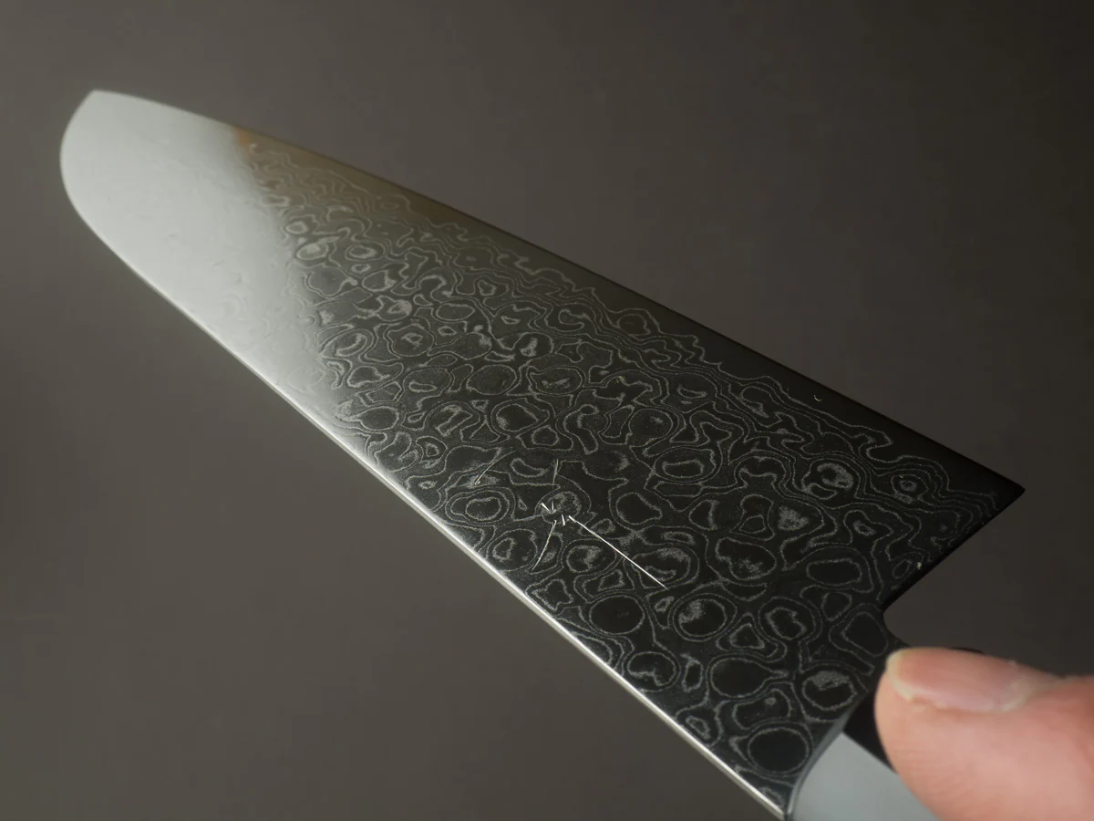 Hitohira - HG - Damascus - 185mm Santoku - Ho Wood Handle - Image 11