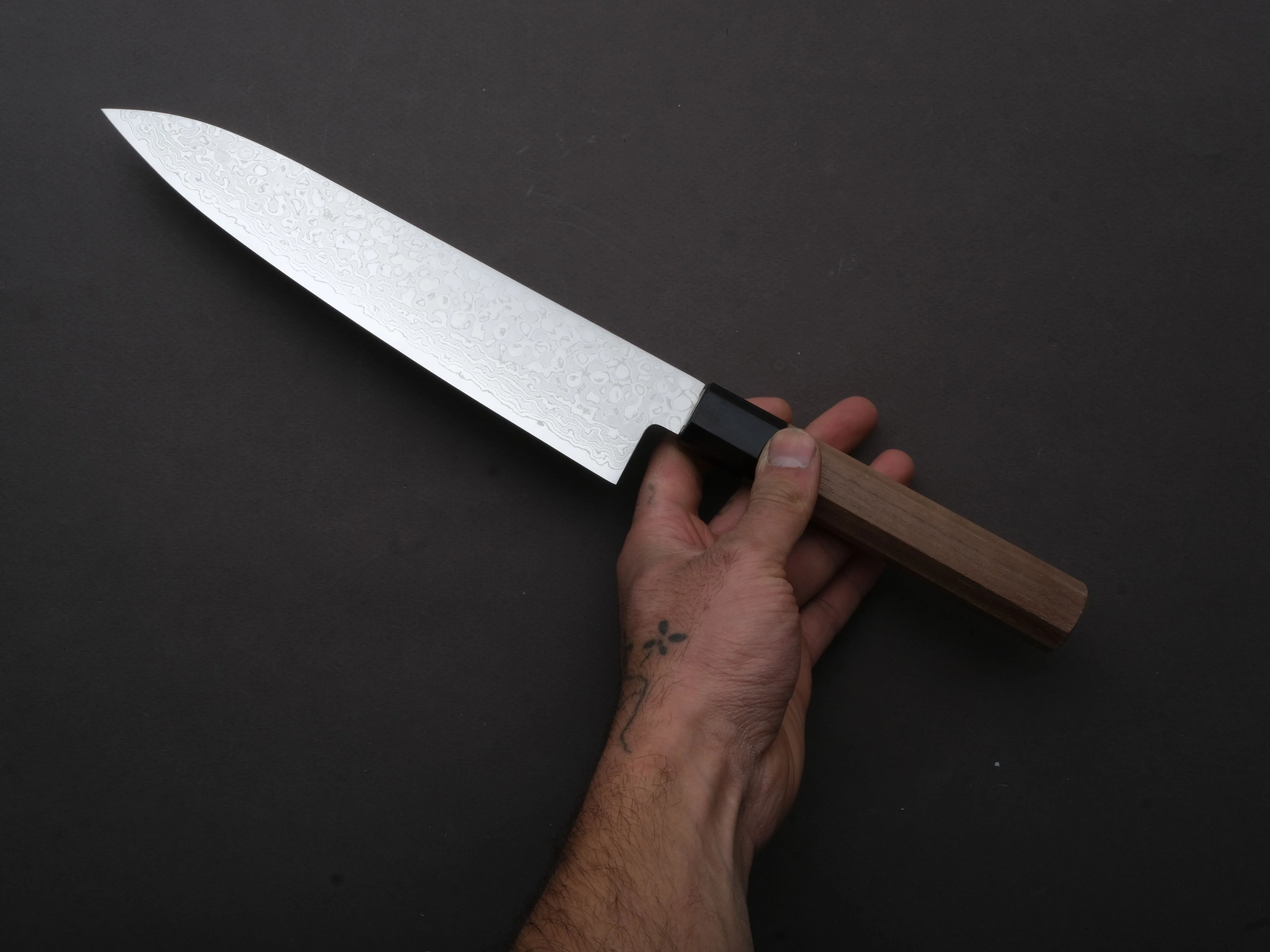 Hitohira - HG - Damascus - Gyuto - 210mm - Walnut Handle - Image 4