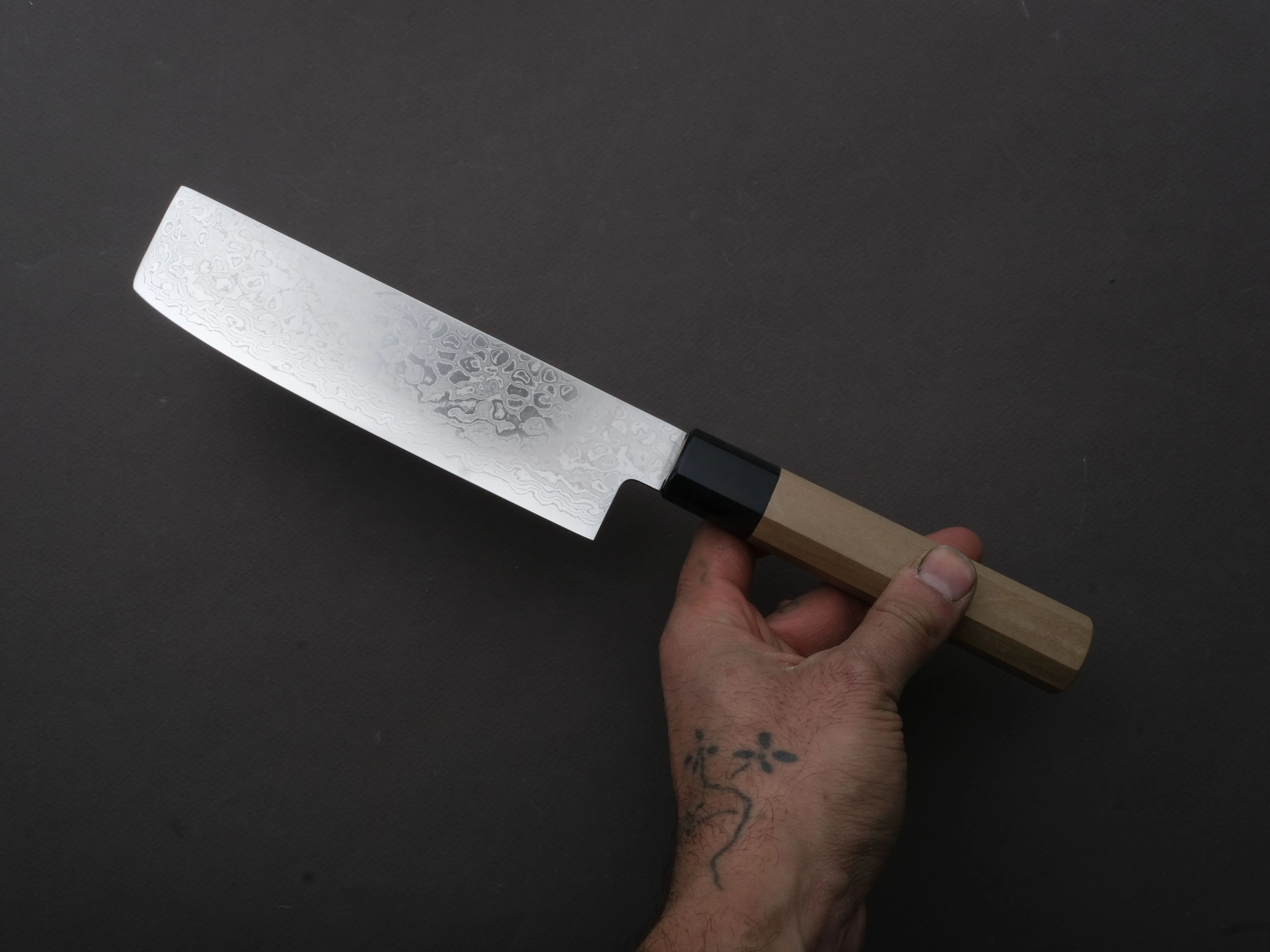 Hitohira - HG - Damascus - Nakiri - Magnolia Wood Handle - Image 3
