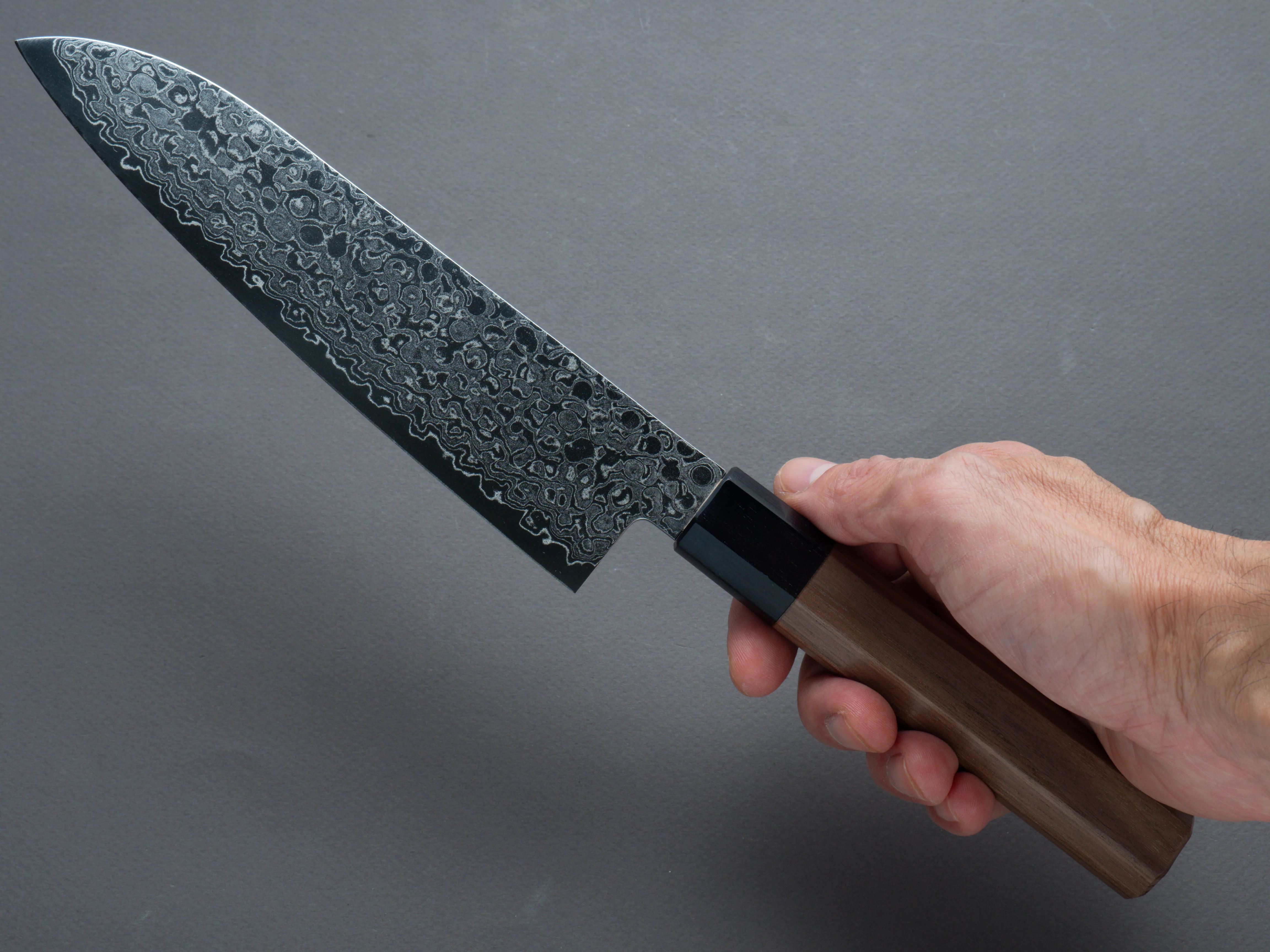 Hitohira - HG - Damascus - Santoku - 180mm - Walnut Handle - Image 6