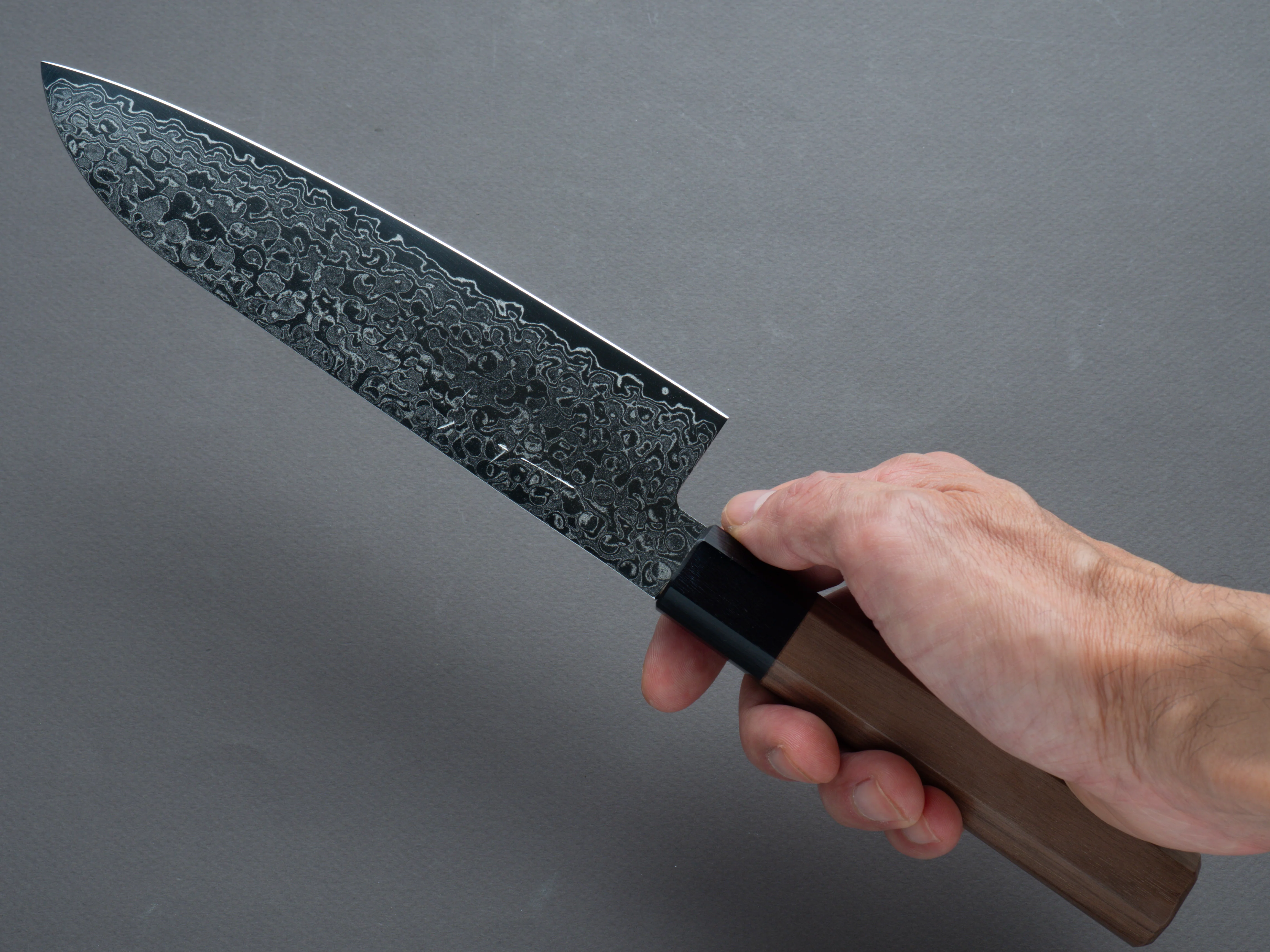 Hitohira - HG - Damascus - Santoku - 180mm - Walnut Handle - Image 7