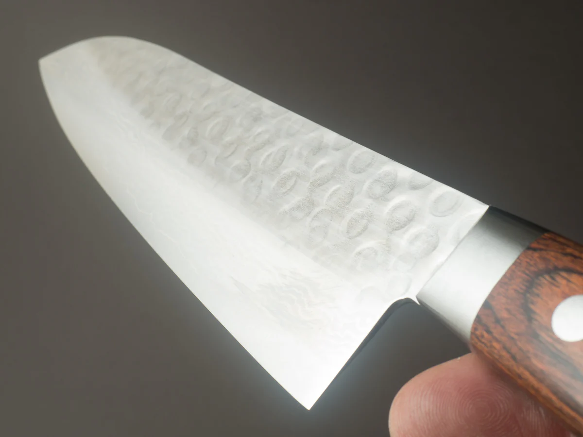 Hitohira - HG - Tsuchime Damascus - 185mm Santoku - Western Handle - Image 11