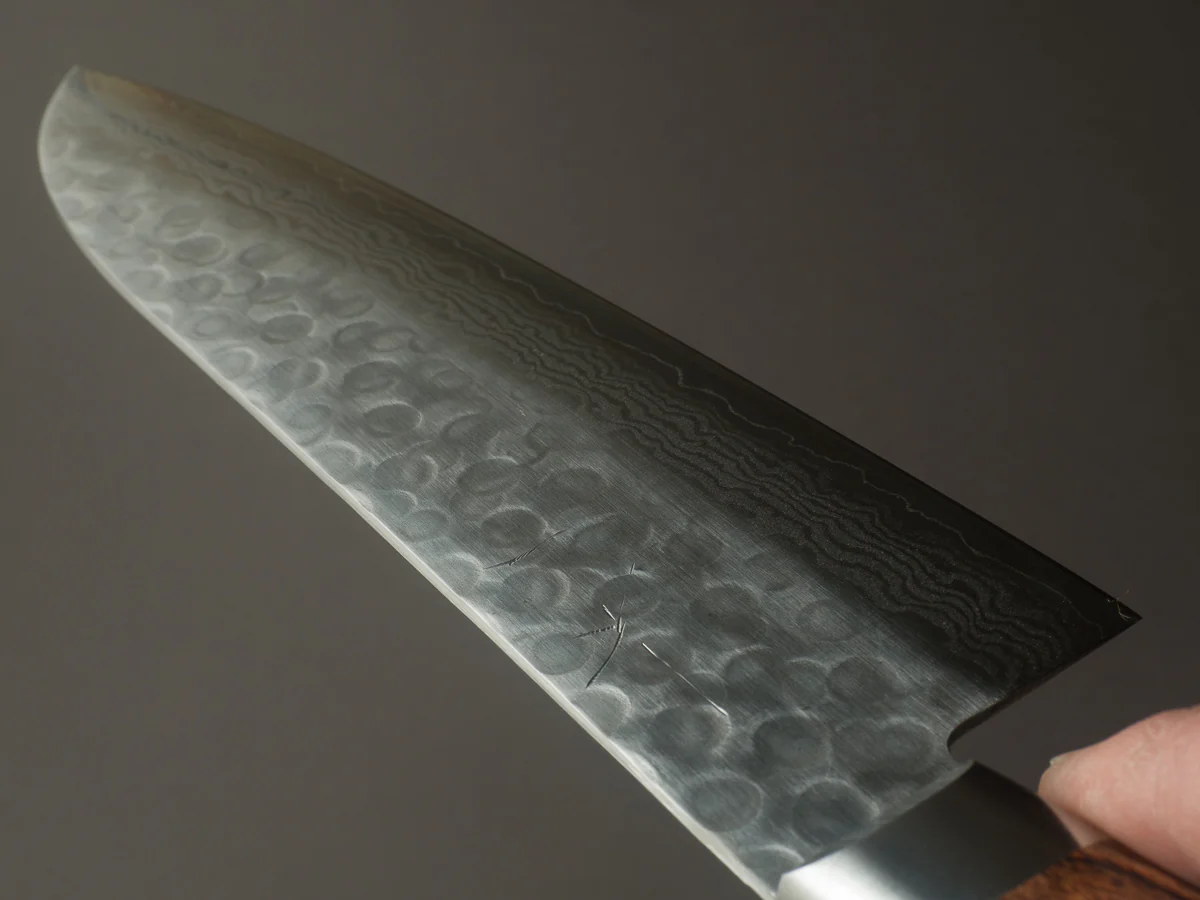 Hitohira - HG - Tsuchime Damascus - 185mm Santoku - Western Handle - Image 12