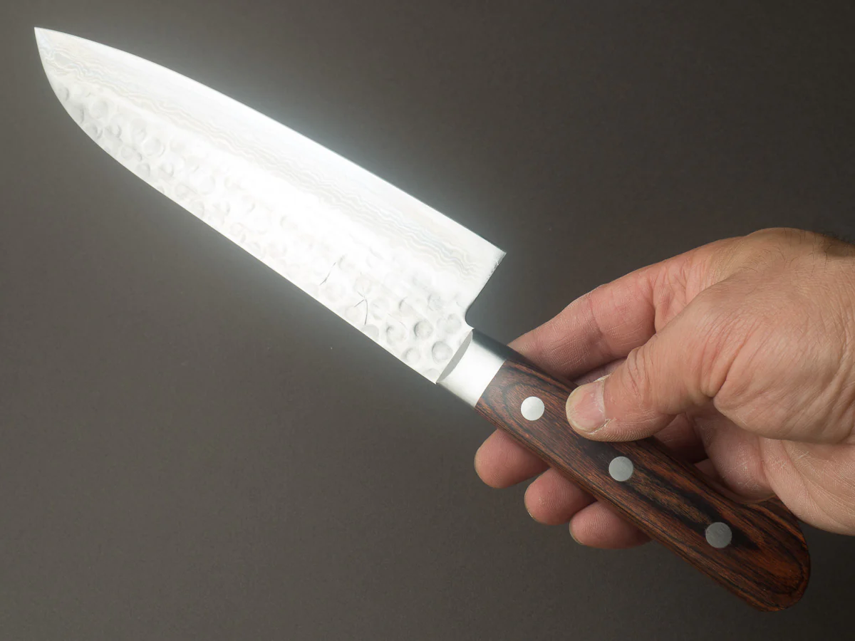 Hitohira - HG - Tsuchime Damascus - 185mm Santoku - Western Handle - Image 5