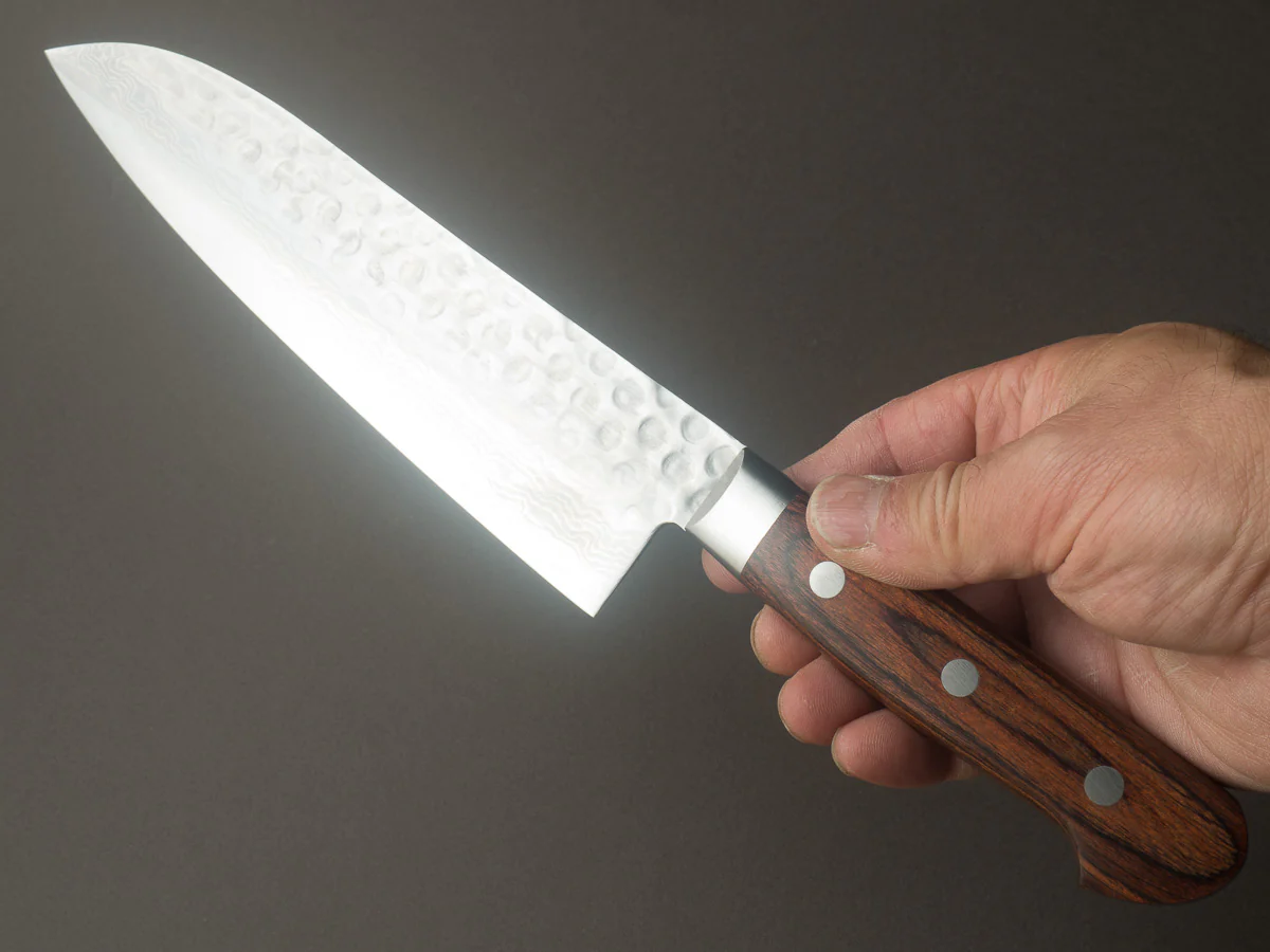 Hitohira - HG - Tsuchime Damascus - 185mm Santoku - Western Handle - Image 6