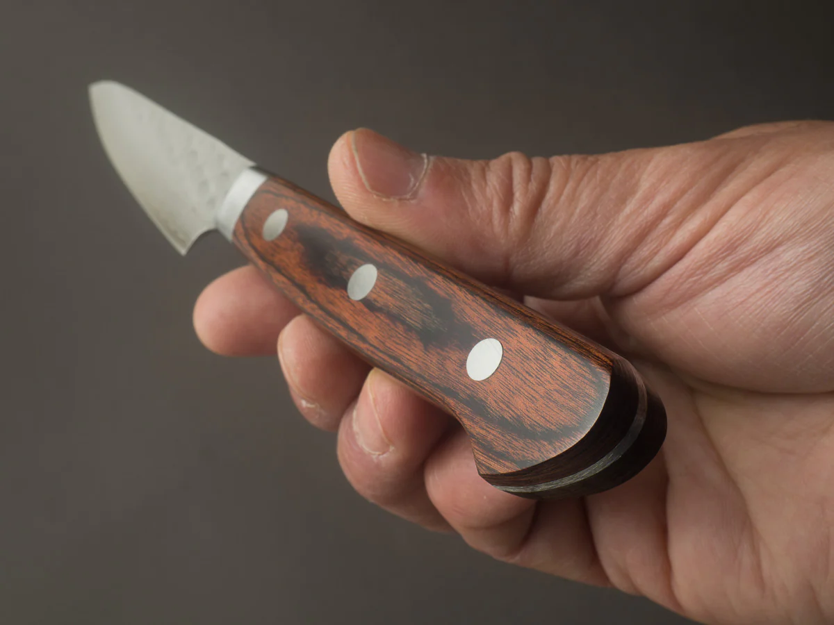 Hitohira - HG - Tsuchime Damascus - 85mm Paring - Western Brown Handle - Image 6