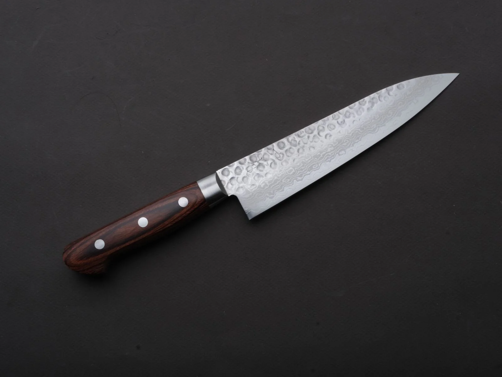 Hitohira - HG - Tsuchime Damascus - Gyuto - 180mm - Imitation Mahogany Handle