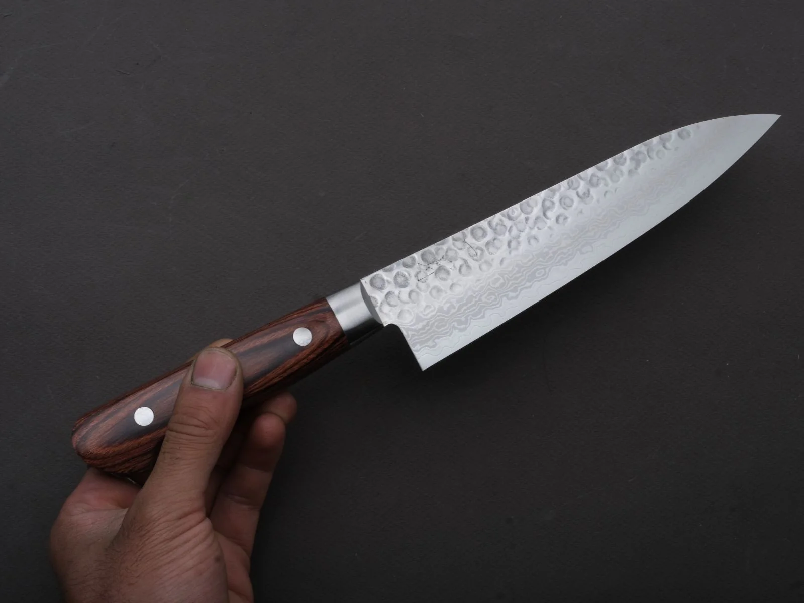 Hitohira - HG - Tsuchime Damascus - Gyuto - 180mm - Imitation Mahogany Handle - Image 3