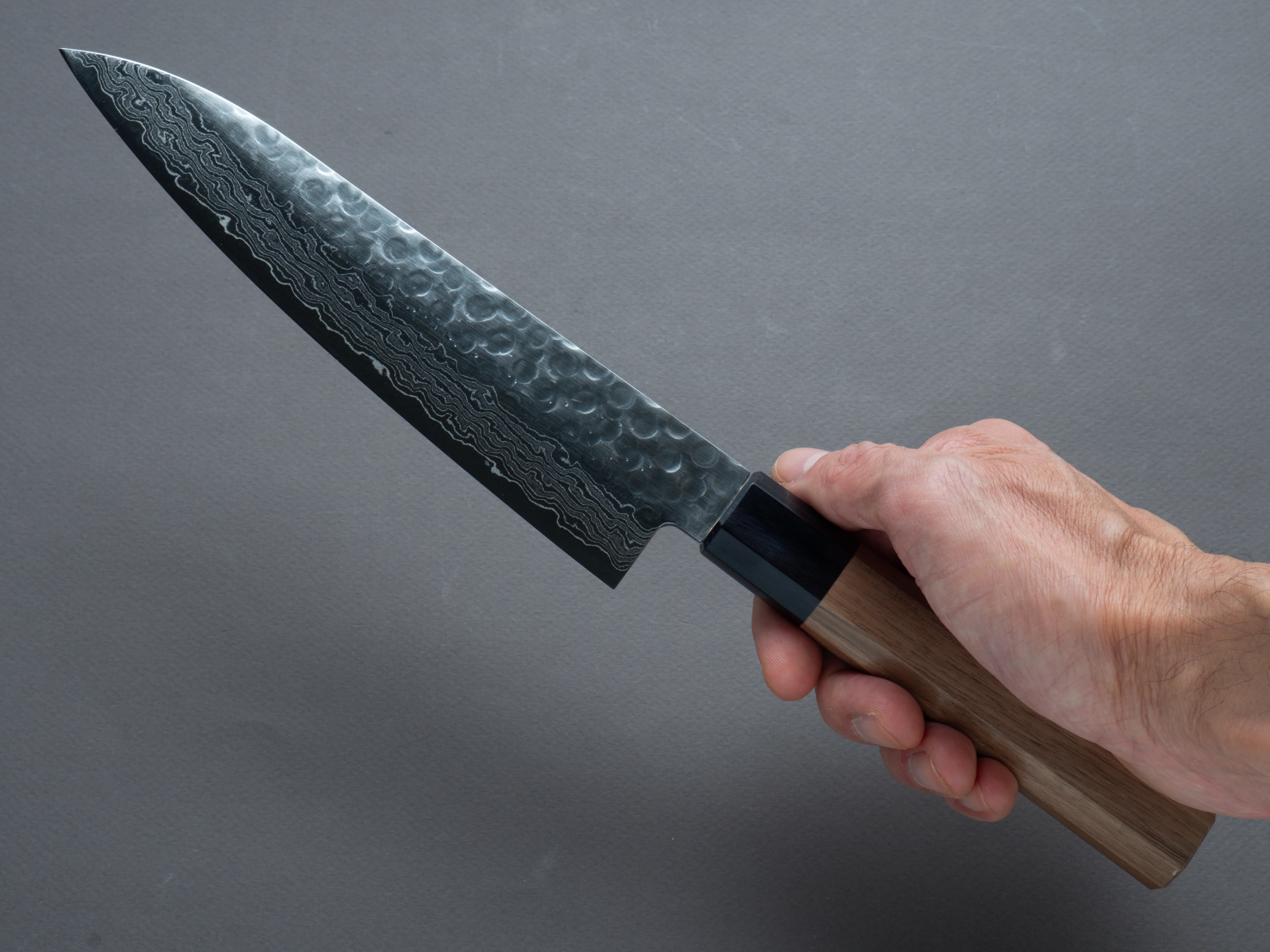 Hitohira - HG - Tsuchime - Damascus - Gyuto - 180mm - Walnut Handle - Image 6