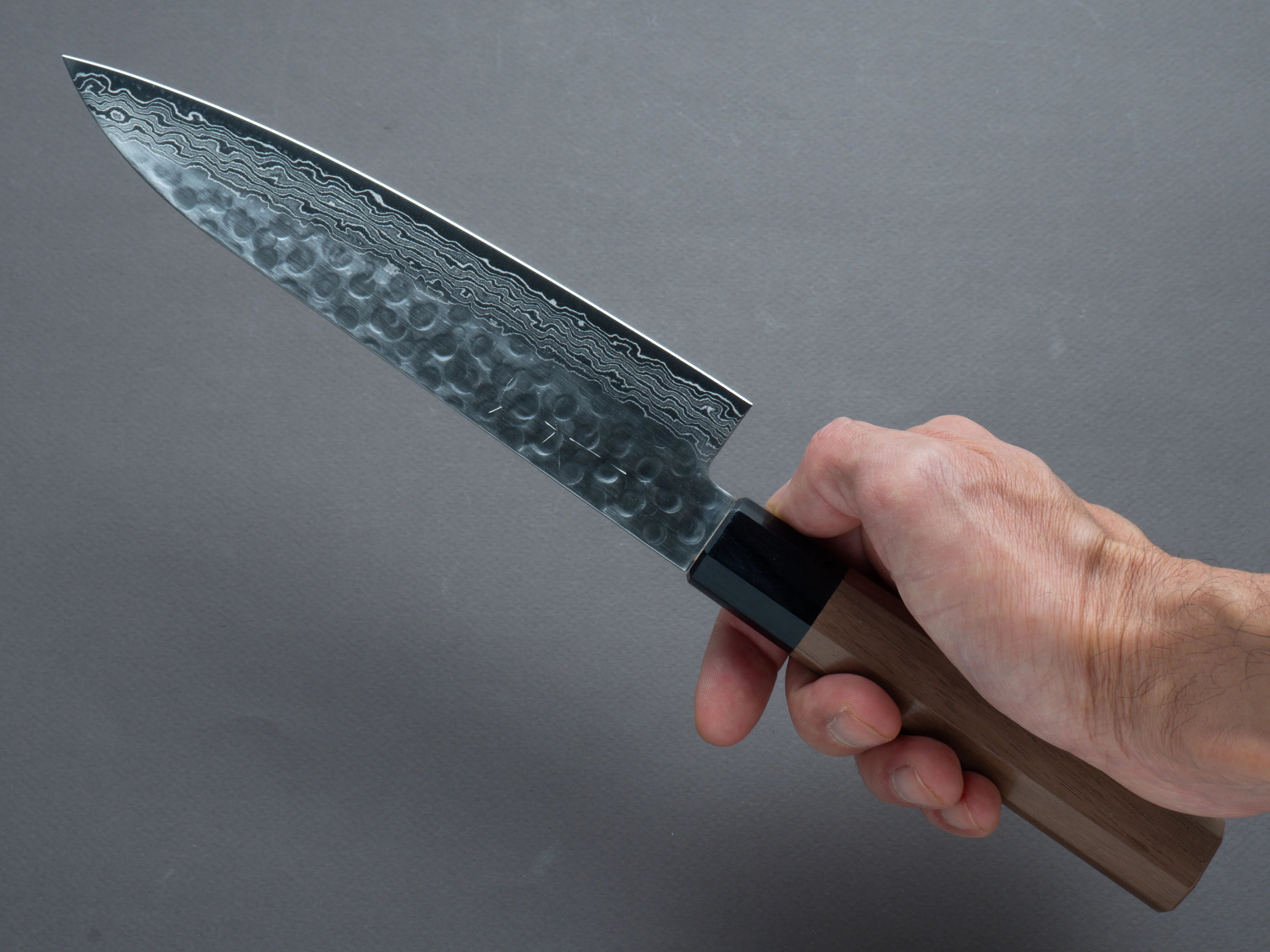 Hitohira - HG - Tsuchime - Damascus - Gyuto - 180mm - Walnut Handle - Image 7