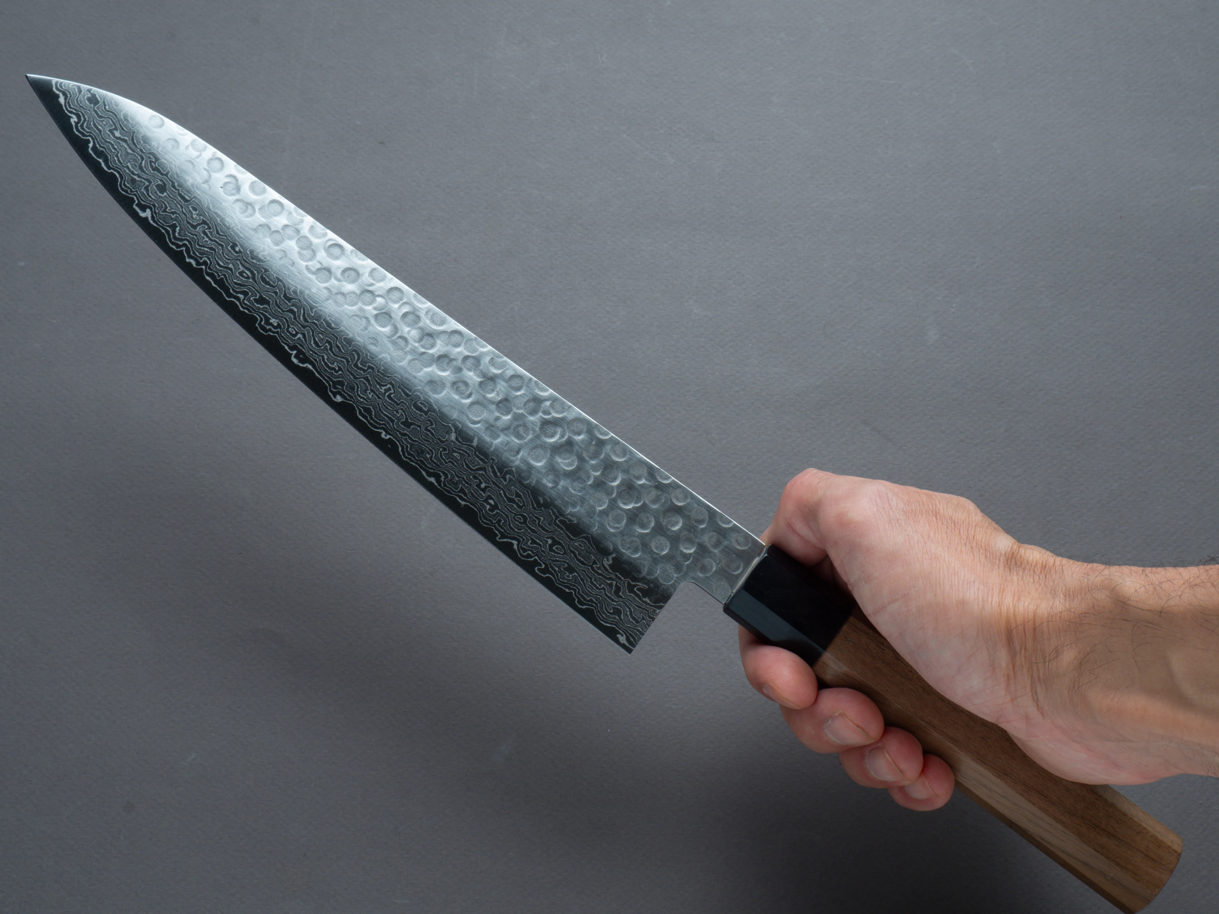 Hitohira - HG - Tsuchime Damascus - Gyuto - 240mm - Walnut Handle - Image 6