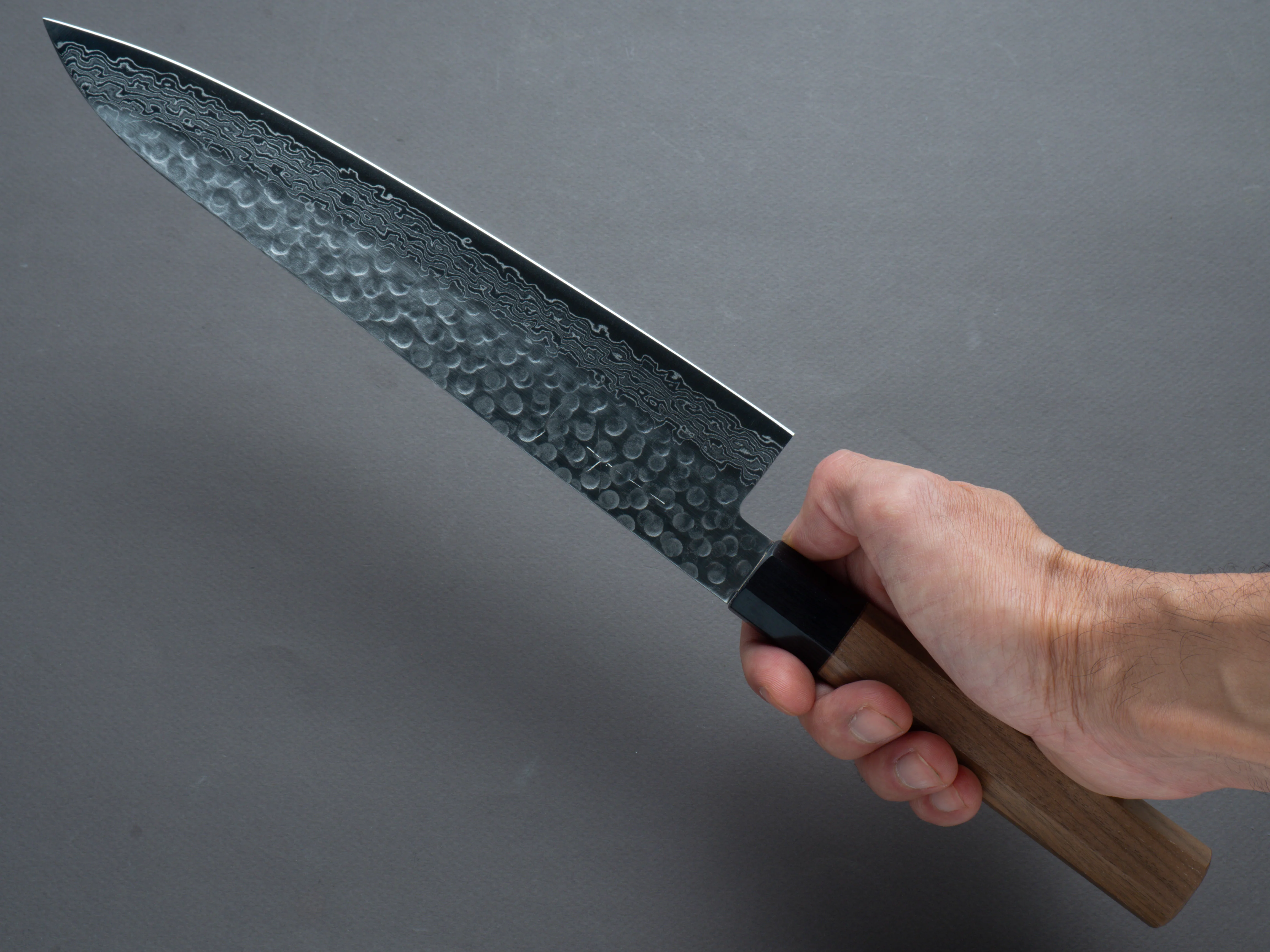 Hitohira - HG - Tsuchime Damascus - Gyuto - 240mm - Walnut Handle - Image 7