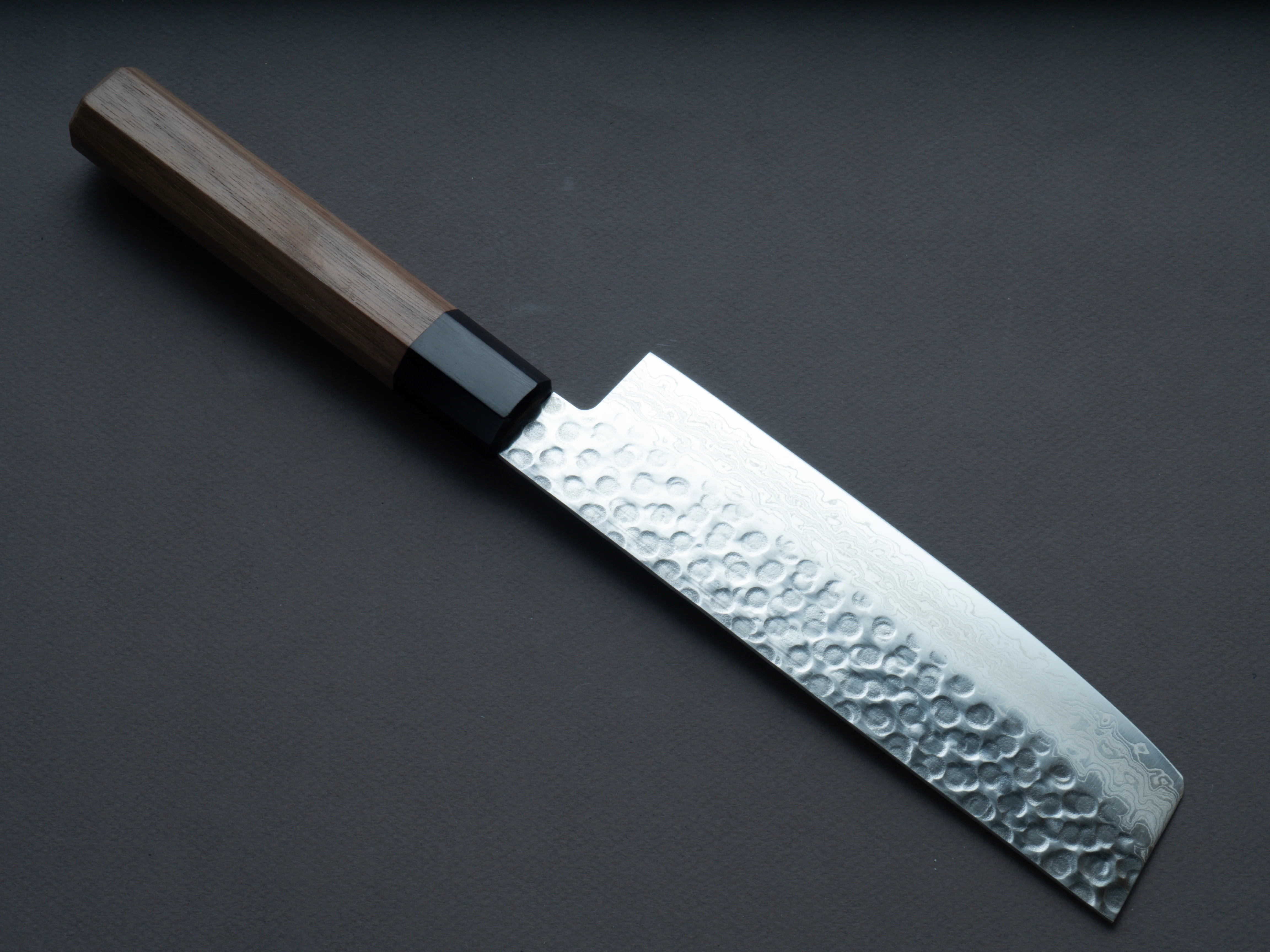Hitohira - HG - Tsuchime - Damascus - Nakiri - 160mm - Walnut Handle - Image 2