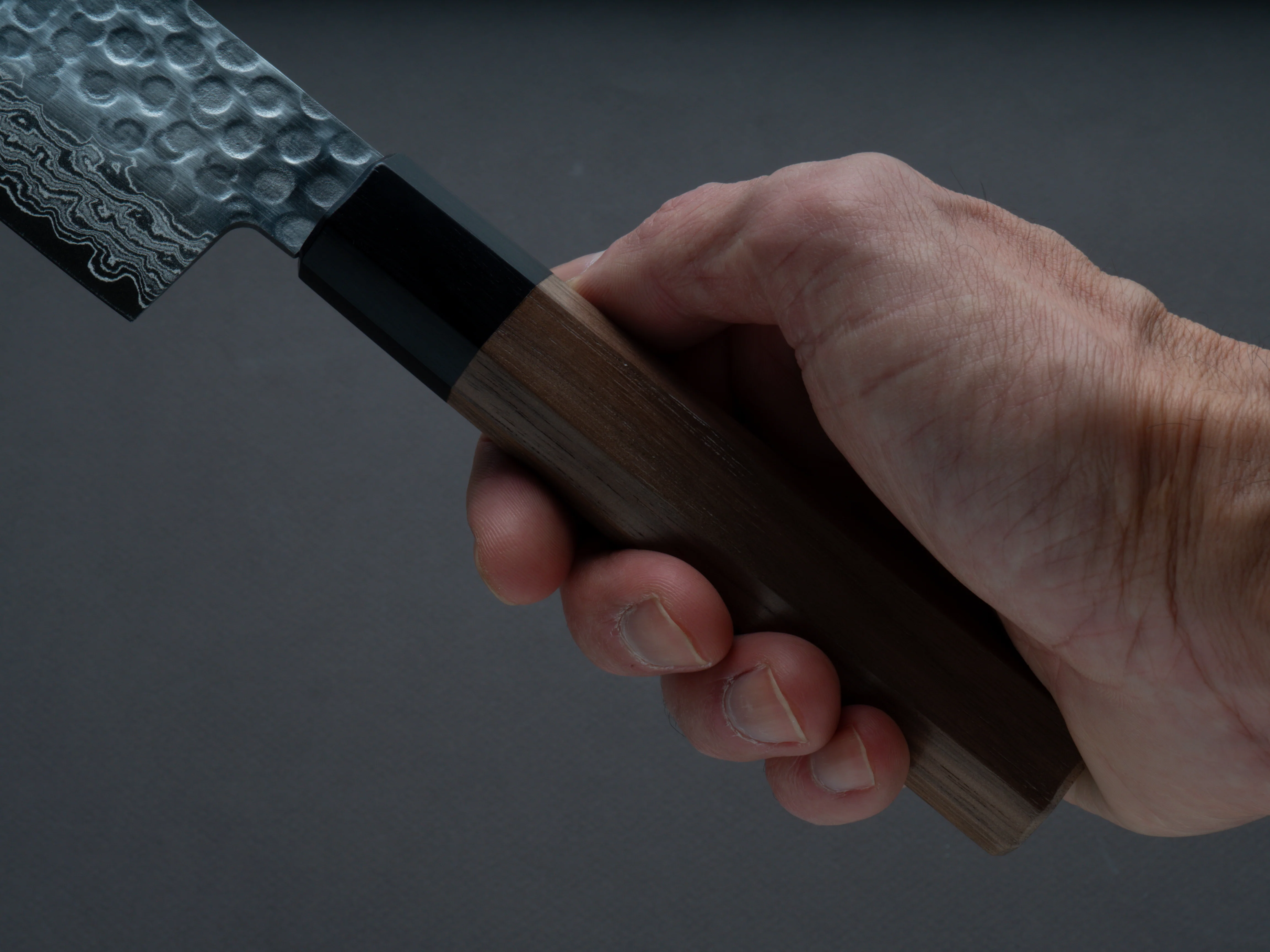 Hitohira - HG - Tsuchime - Damascus - Nakiri - 160mm - Walnut Handle - Image 5