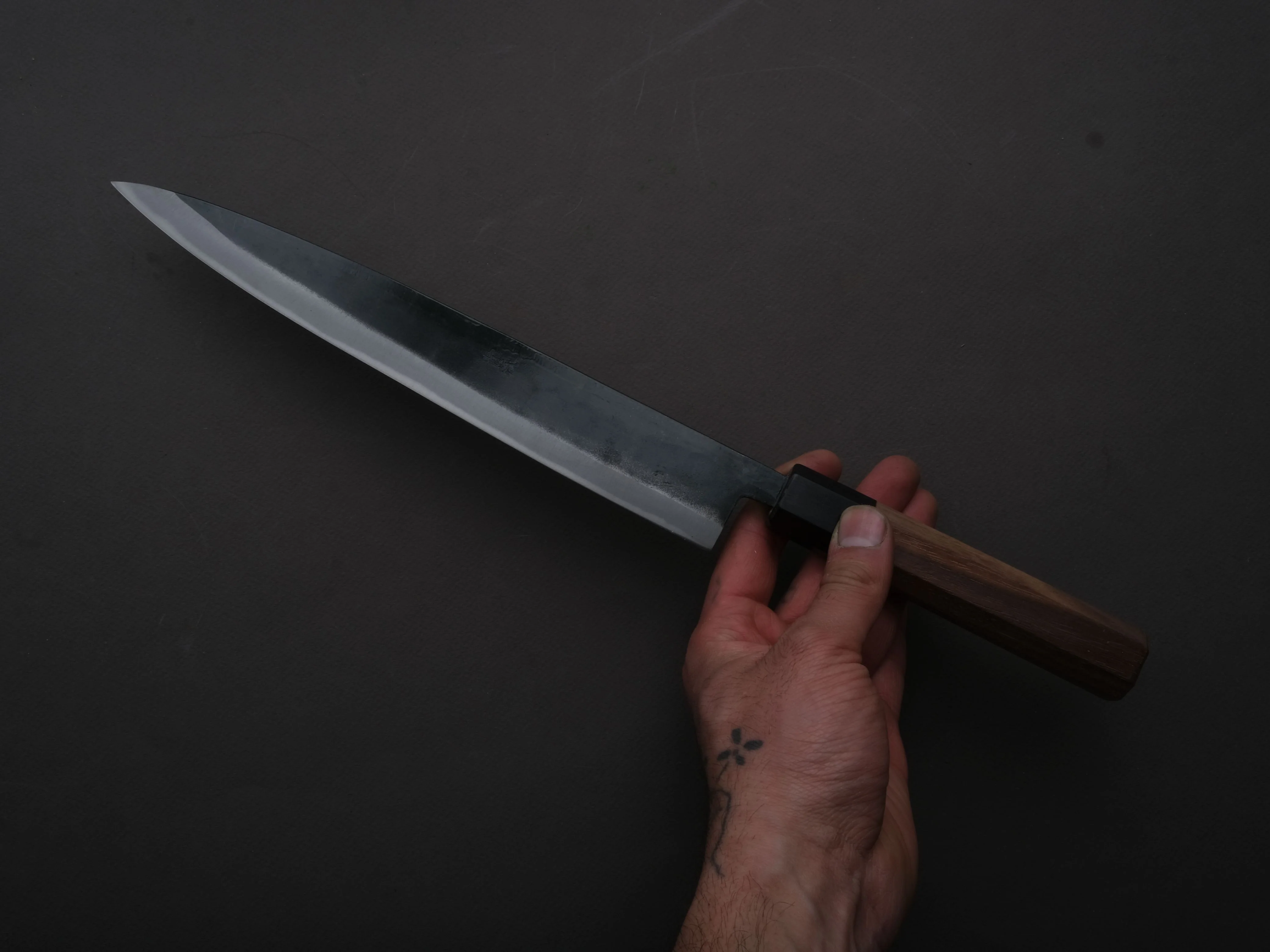 Hitohira - Hizen - Blue #1 - Kurouchi - Sujihiki -240mm - Walnut Handle - Image 3