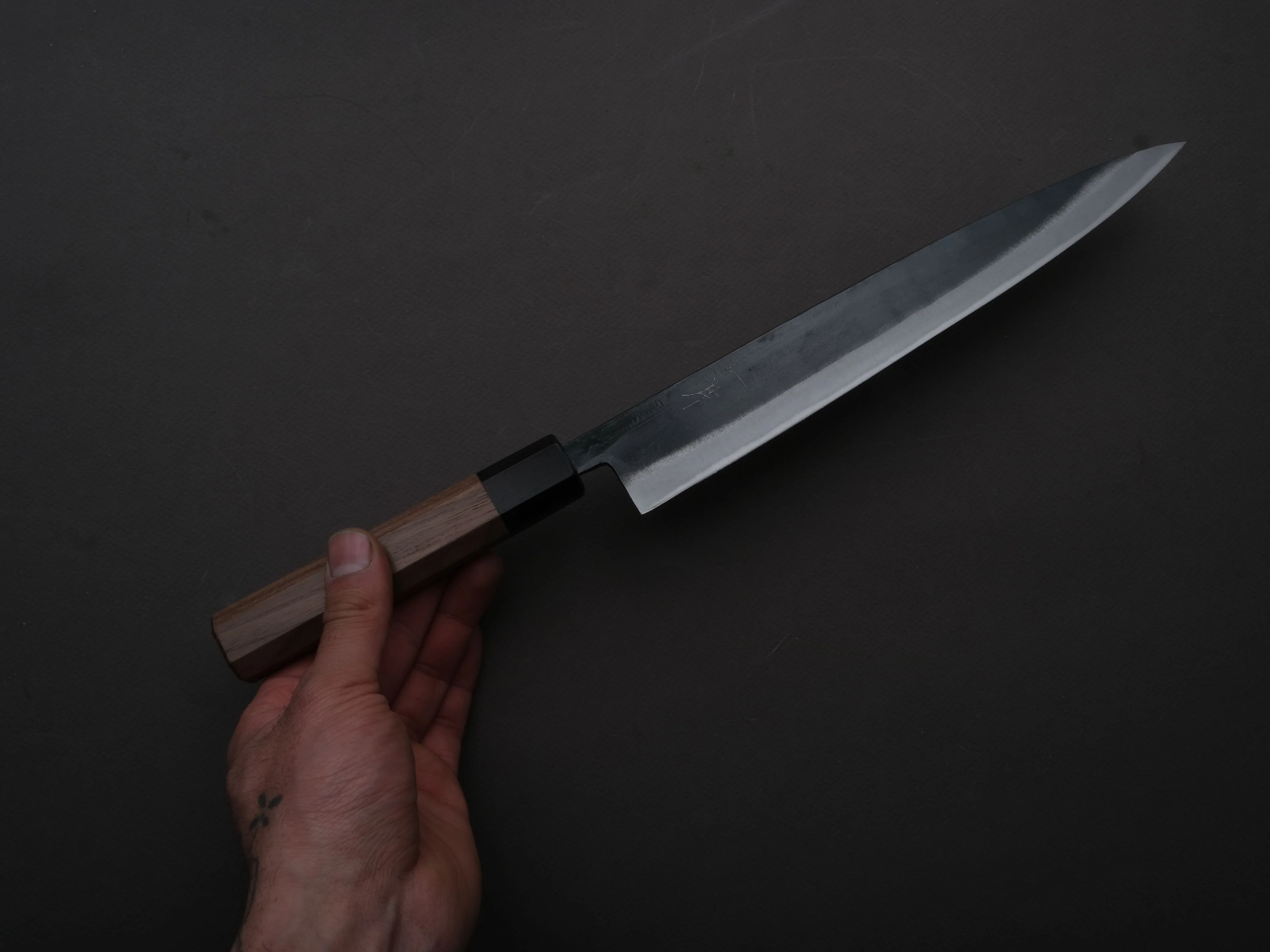 Hitohira - Hizen - Blue #1 - Kurouchi - Sujihiki -240mm - Walnut Handle - Image 4