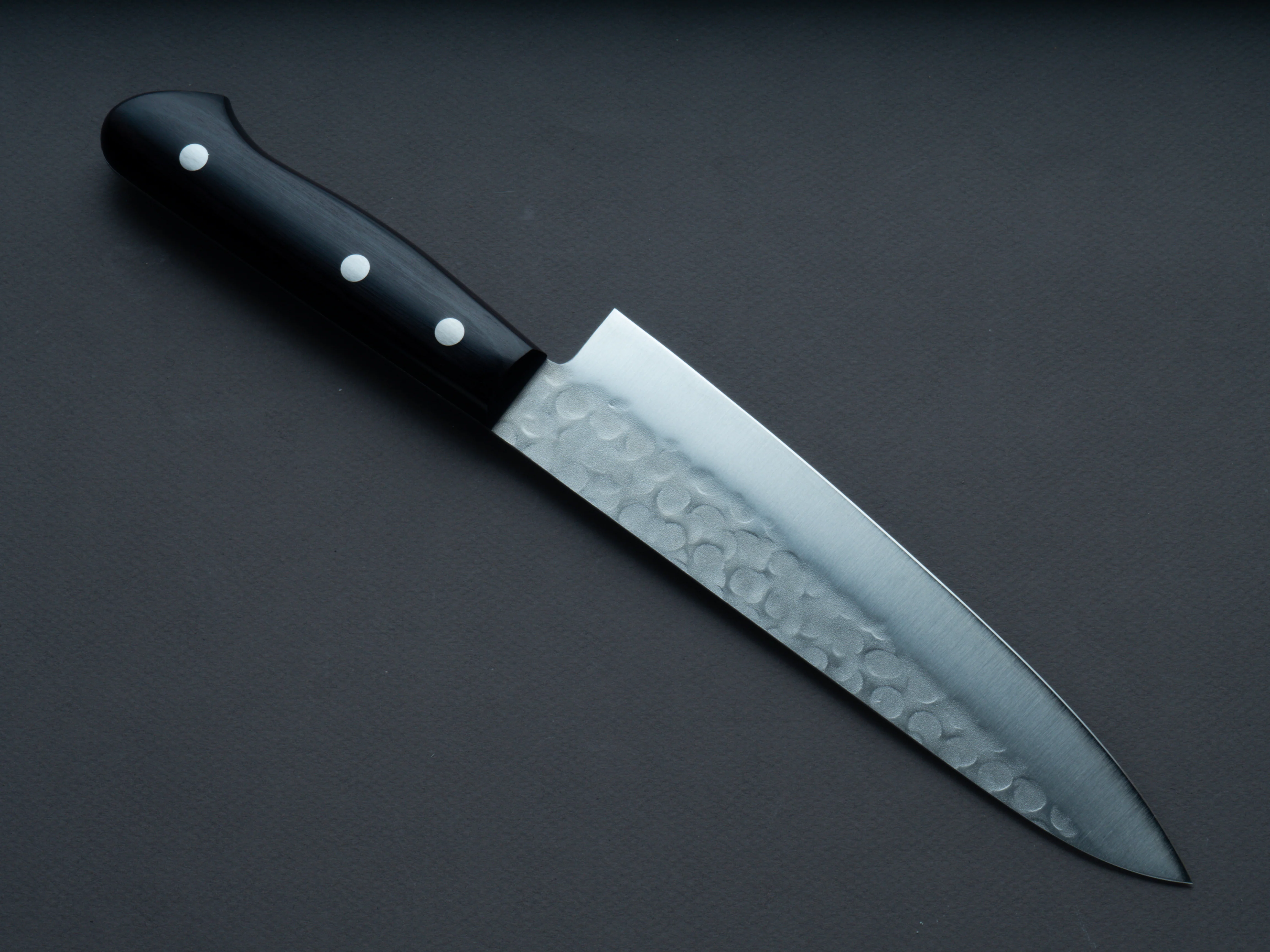 Hitohira - Imojiya - Kuma - Blue #2 - Nashiji - Tsuchime - Gyuto 180mm - Pakka Handle (No Bolster) - Image 2