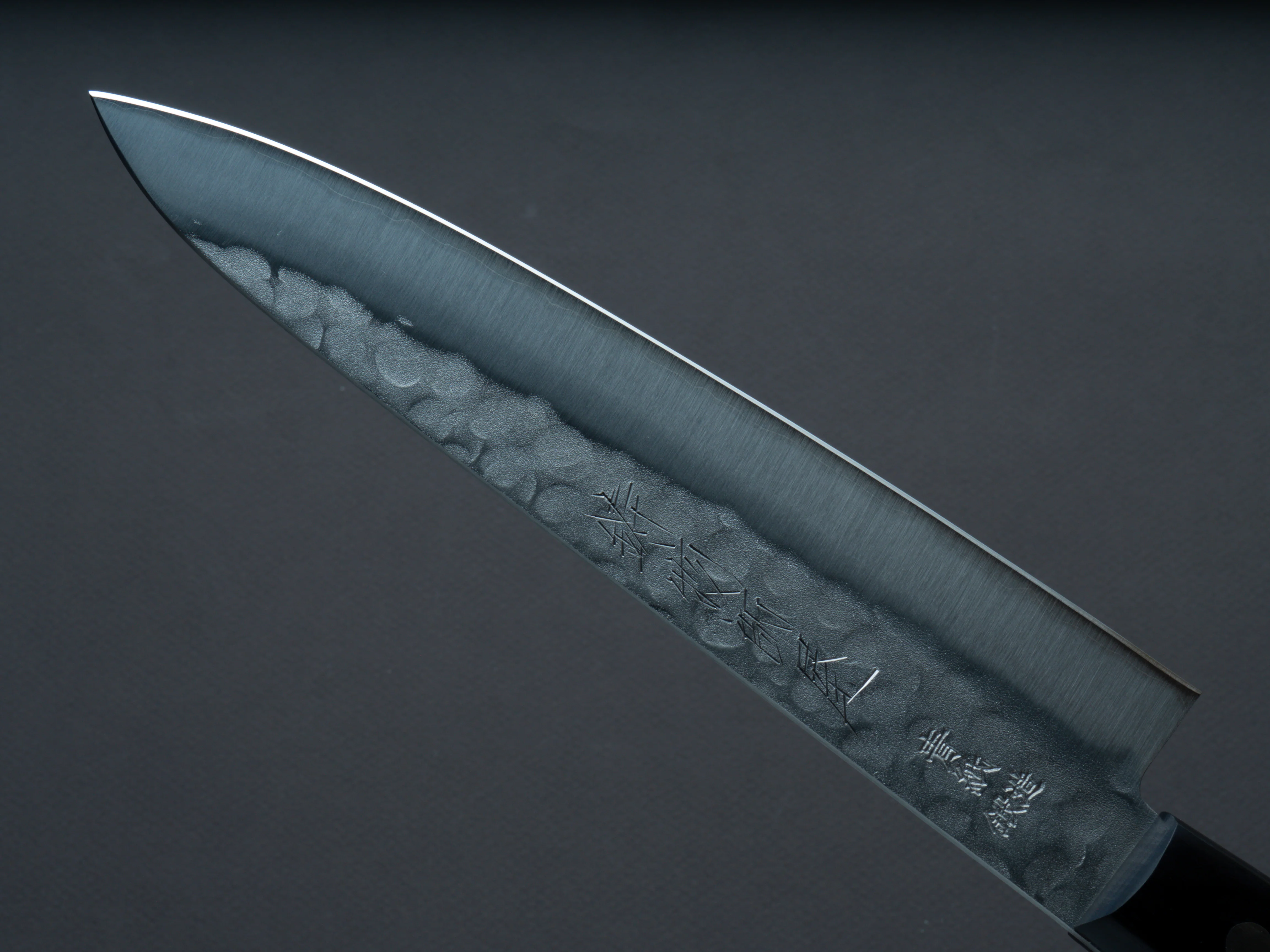 Hitohira - Imojiya - Kuma - Blue #2 - Nashiji - Tsuchime - Gyuto 180mm - Pakka Handle (No Bolster) - Image 4