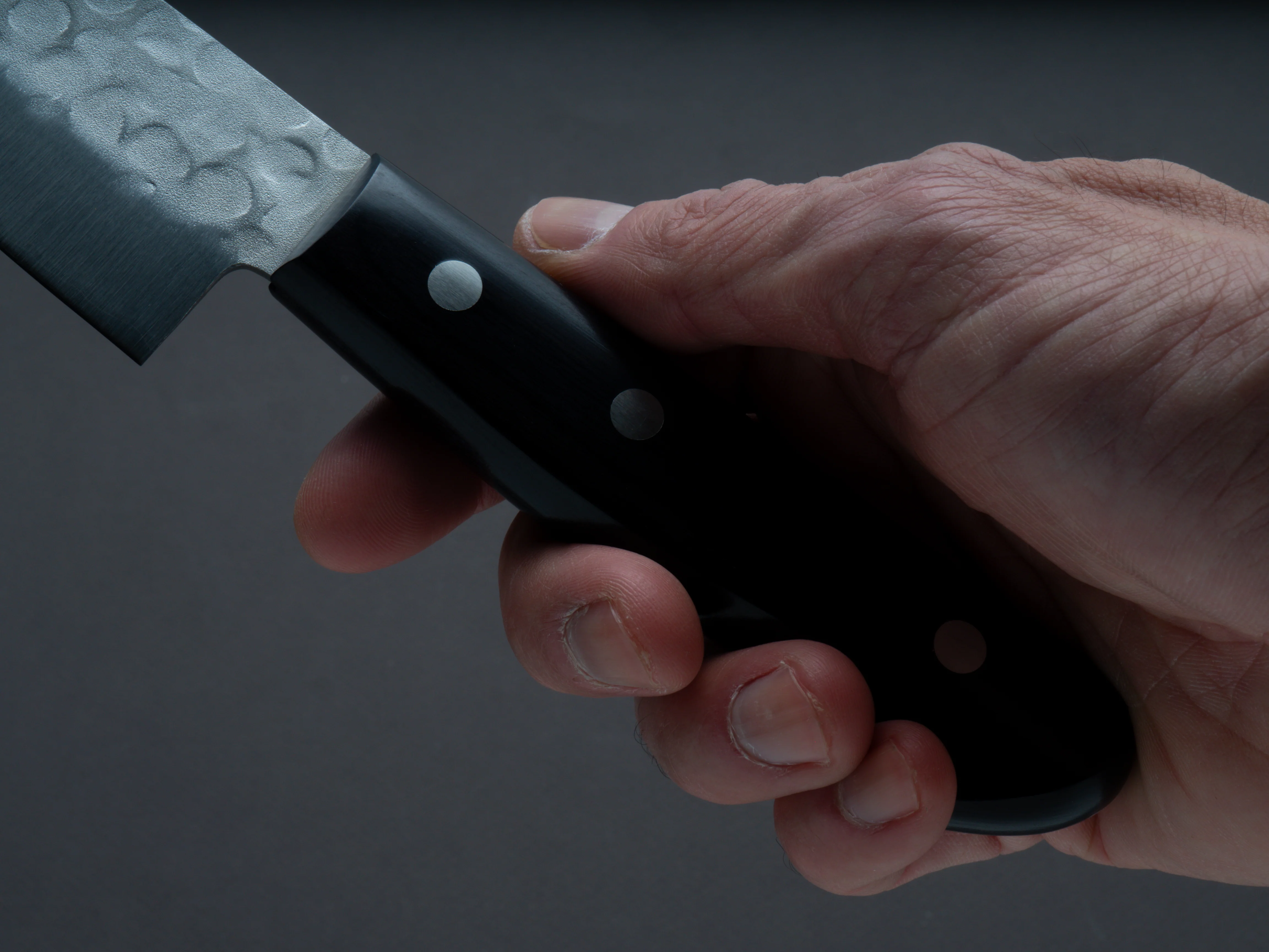 Hitohira - Imojiya - Kuma - Blue #2 - Nashiji - Tsuchime - Gyuto 180mm - Pakka Handle (No Bolster) - Image 5