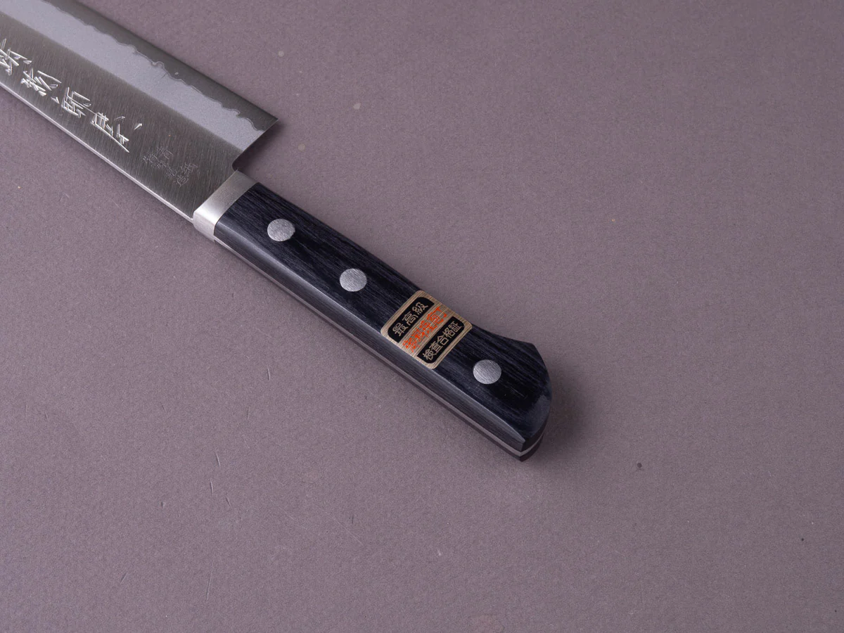 Hitohira - Imojiya MZ - Blue #2 Stainless Clad - Santoku - 145mm - Black Western Handle - Image 5