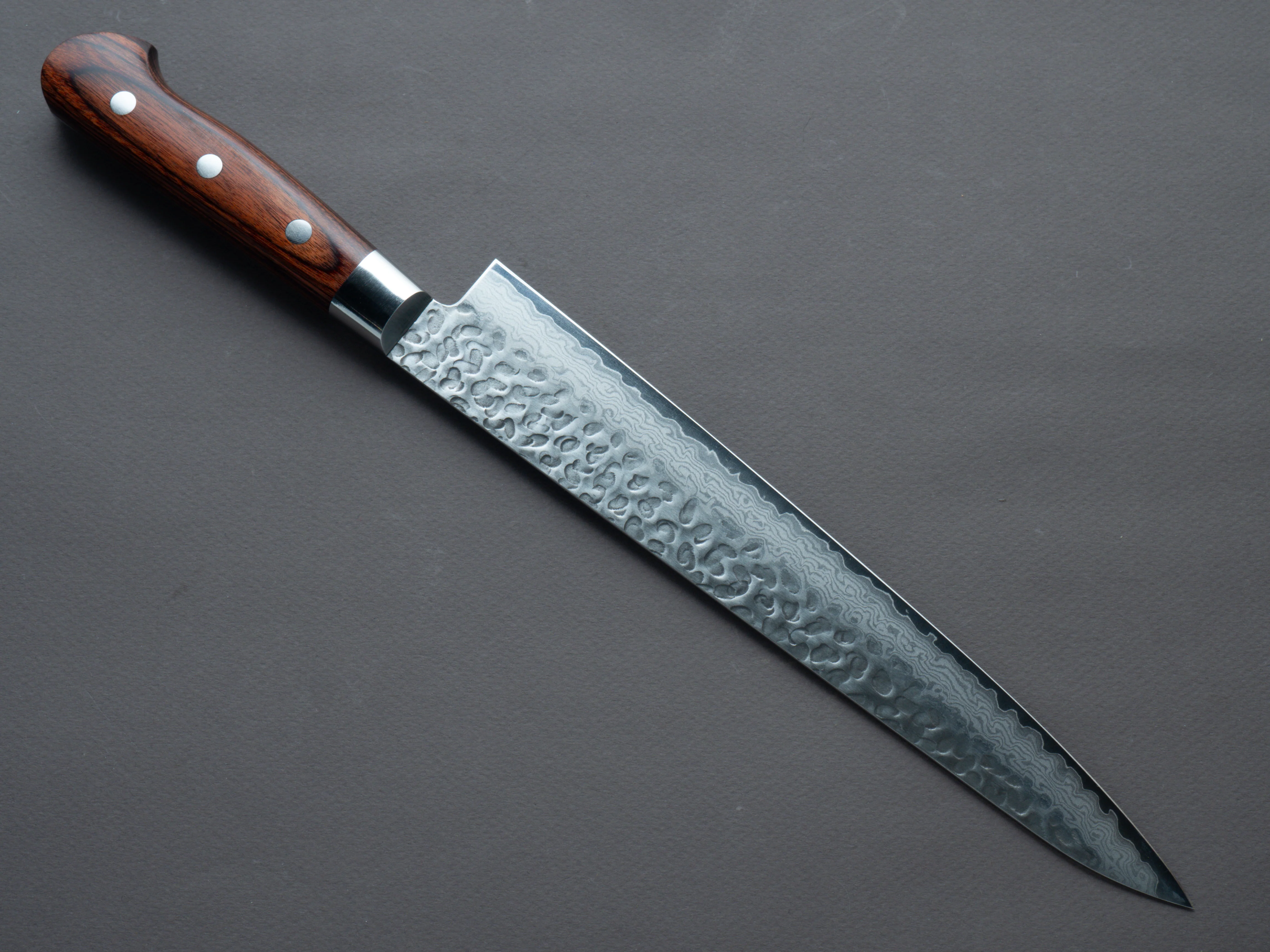 Hitohira - Imojiya ST - VG10 - Tsuchime Damascus - 240mm Sujihiki - Western Handle - Image 2