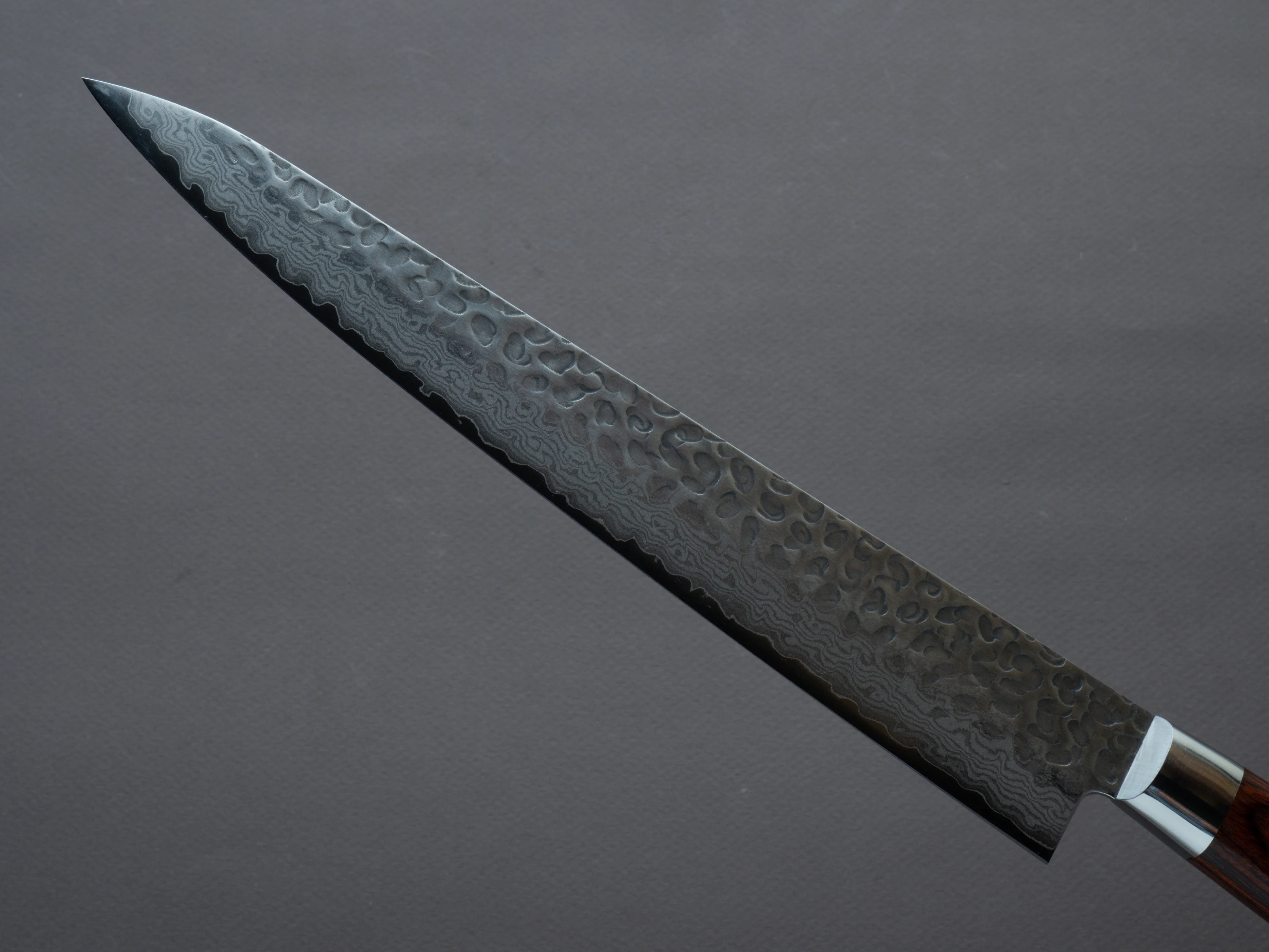 Hitohira - Imojiya ST - VG10 - Tsuchime Damascus - 240mm Sujihiki - Western Handle - Image 3