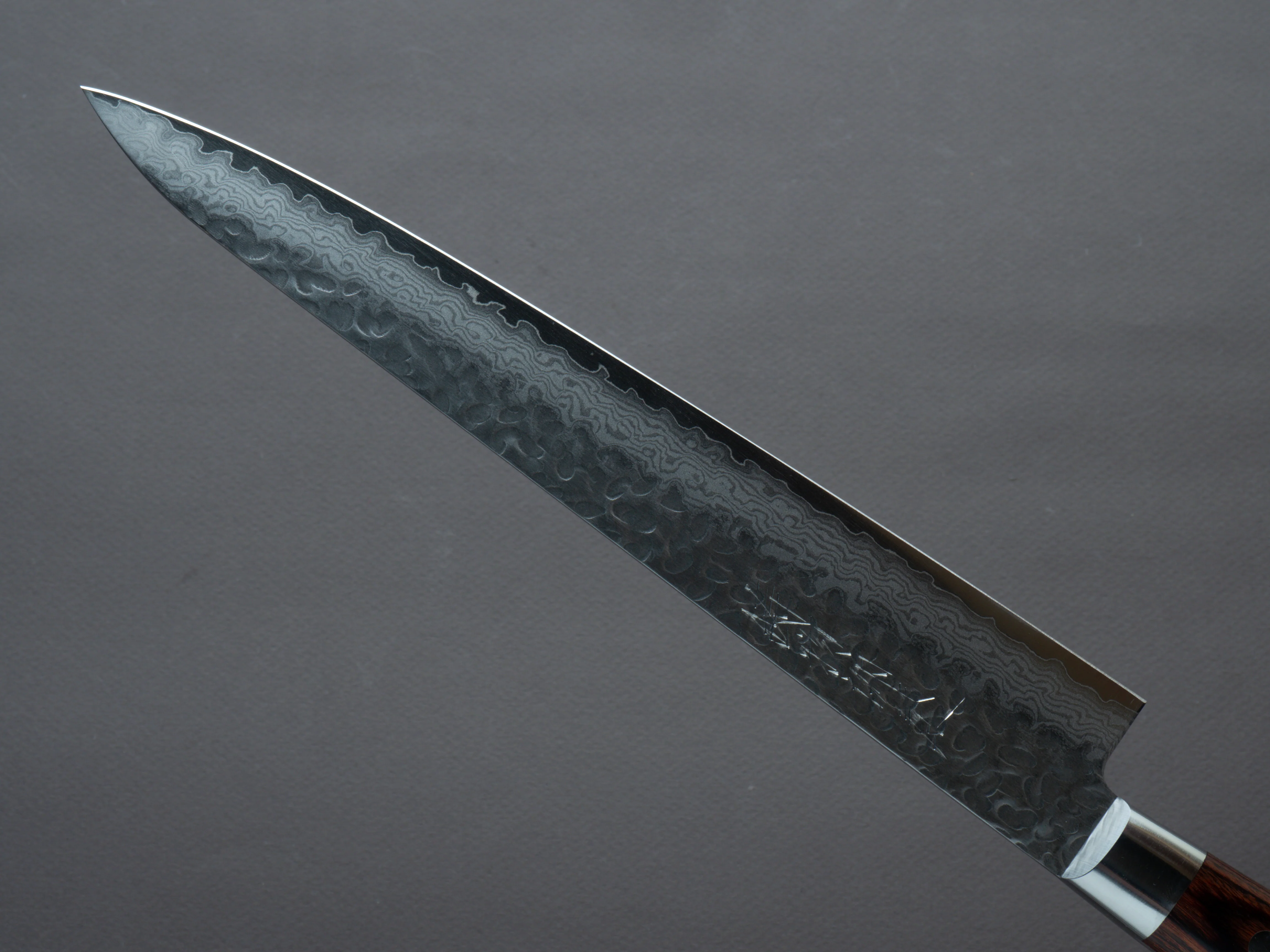 Hitohira - Imojiya ST - VG10 - Tsuchime Damascus - 240mm Sujihiki - Western Handle - Image 4