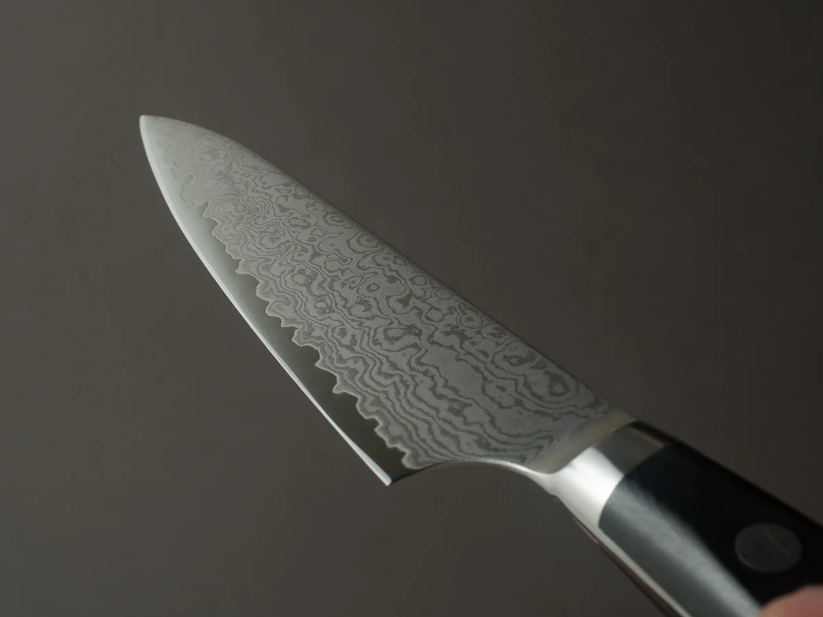Hitohira - Imojiya TH - VG10 - Damascus - Petty - 105mm - Linen Micarta Western Handle - Image 10