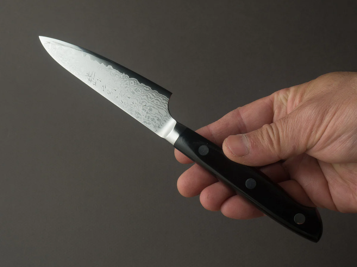 Hitohira - Imojiya TH - VG10 - Damascus - Petty - 105mm - Linen Micarta Western Handle - Image 5