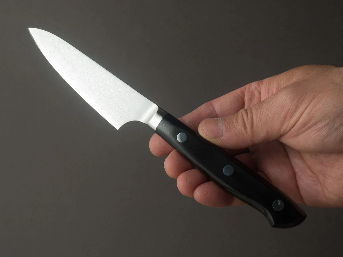 Hitohira - Imojiya TH - VG10 - Damascus - Petty - 105mm - Linen Micarta Western Handle - Image 6