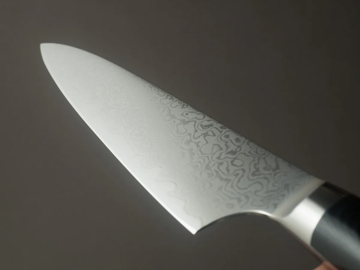 Hitohira - Imojiya TH - VG10 - Damascus - Petty - 120mm - Linen Micarta Western Handle - Image 10