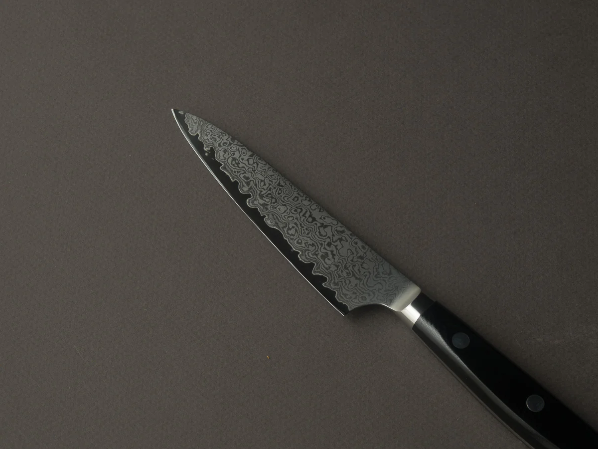 Hitohira - Imojiya TH - VG10 - Damascus - Petty - 120mm - Linen Micarta Western Handle - Image 3