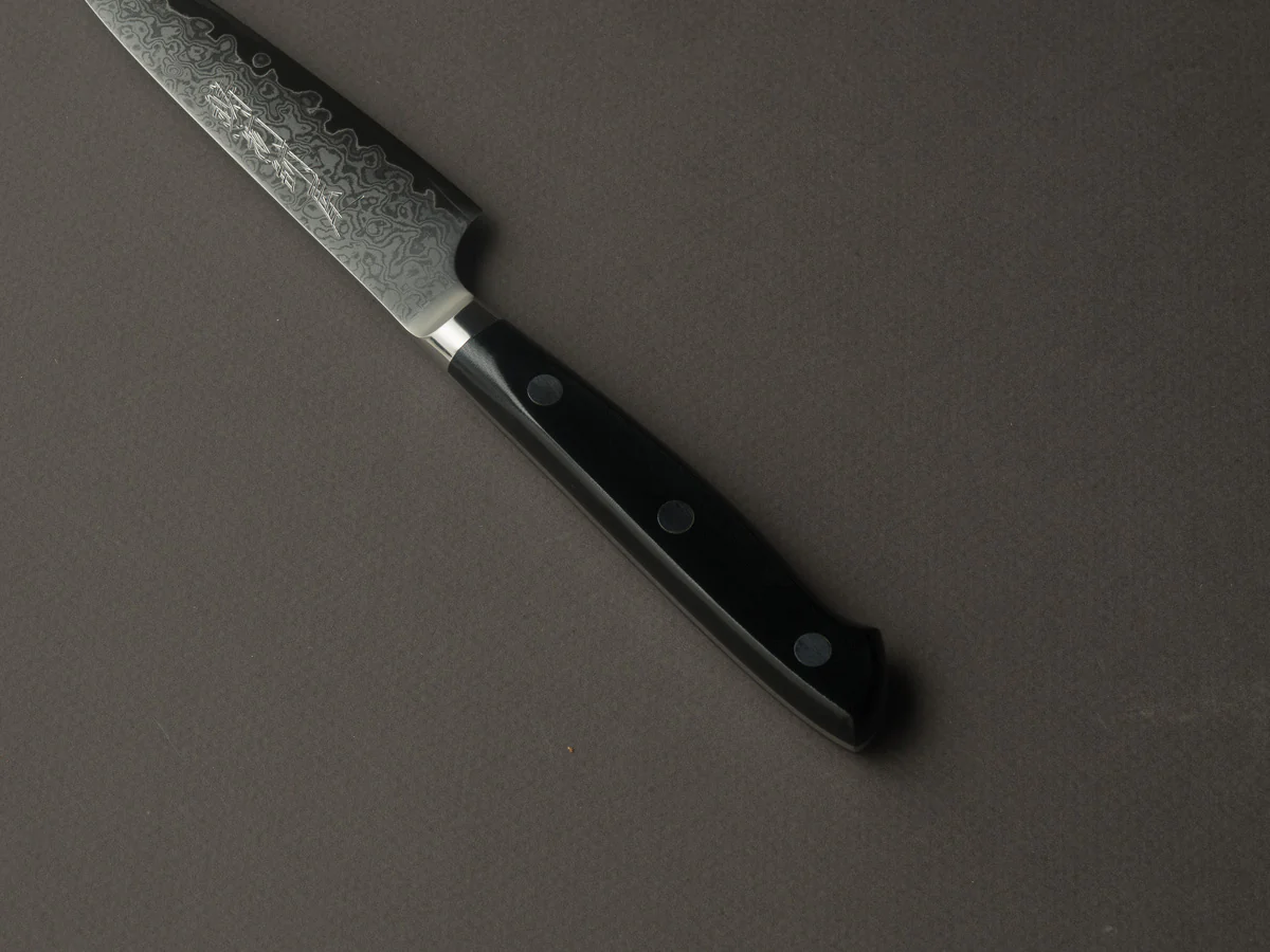 Hitohira - Imojiya TH - VG10 - Damascus - Petty - 120mm - Linen Micarta Western Handle - Image 4