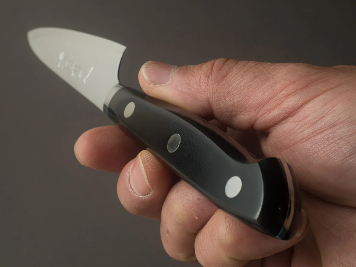 Hitohira - Imojiya TH - VG10 - Damascus - Petty - 120mm - Linen Micarta Western Handle - Image 9
