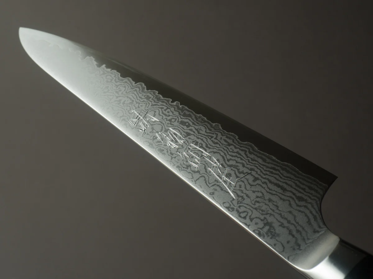 Hitohira - Imojiya TH - VG10 - Damascus - Petty - 150mm - Linen Micarta Western Handle - Image 11