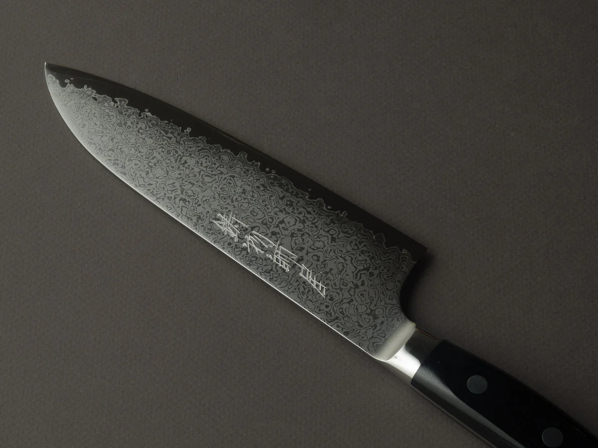 Hitohira - Imojiya TH - VG10 - Damascus - Santoku - 180mm - Linen Micarta Western Handle - Image 2