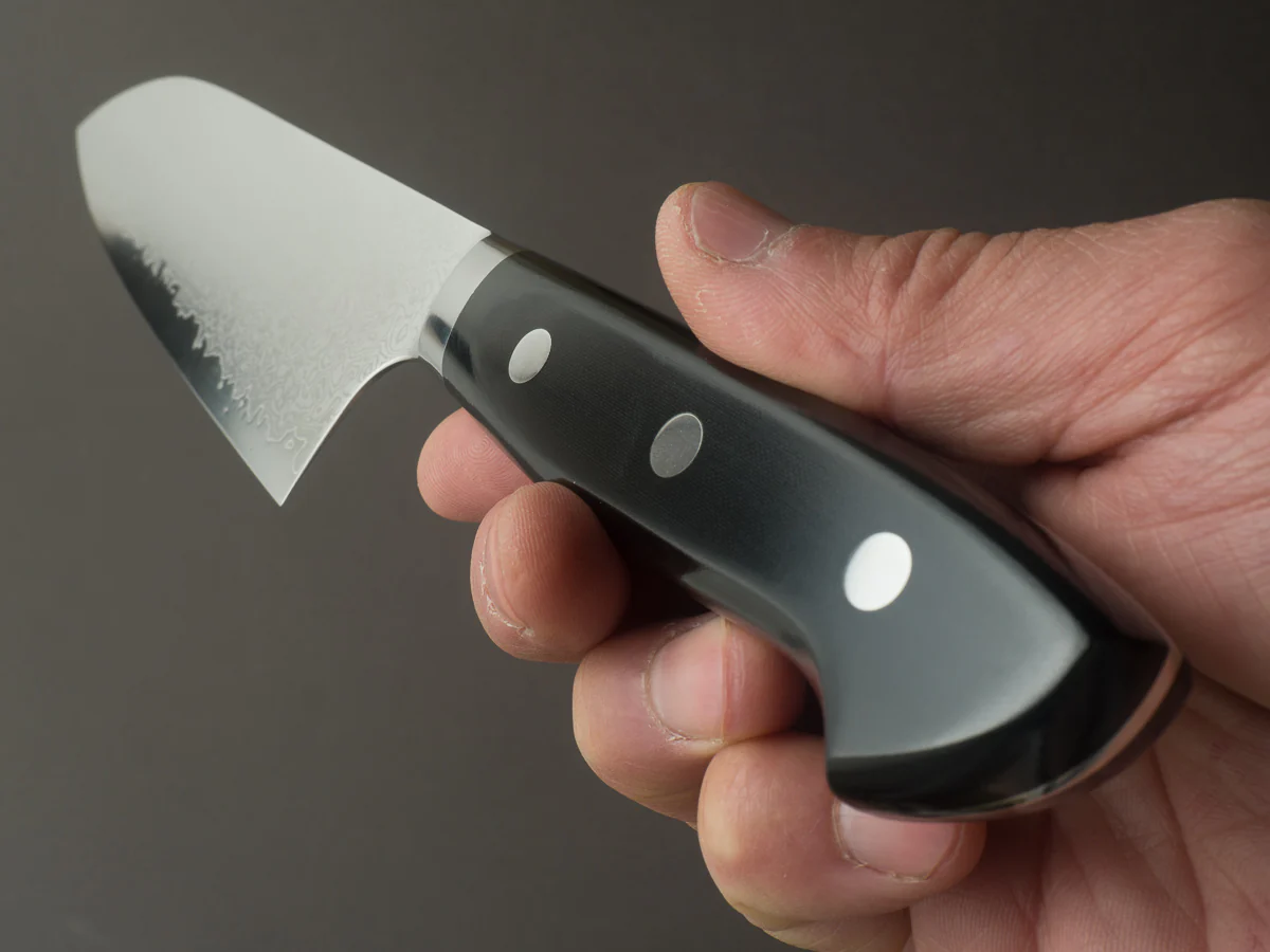 Hitohira - Imojiya TH - VG10 - Damascus - Santoku - 180mm - Linen Micarta Western Handle - Image 9
