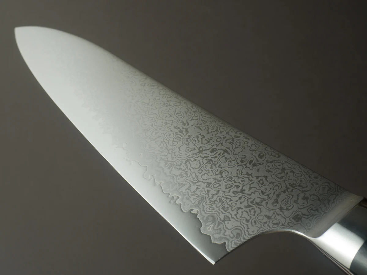 Hitohira - Imojiya TH - VG10 - Damascus - Gyuto - 210mm - Linen Micarta Western Handle - Image 11