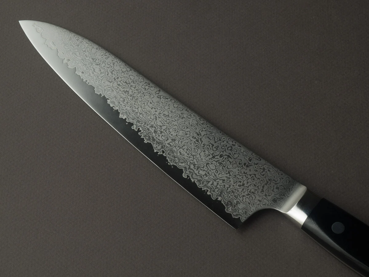 Hitohira - Imojiya TH - VG10 - Damascus - Gyuto - 210mm - Linen Micarta Western Handle - Image 3